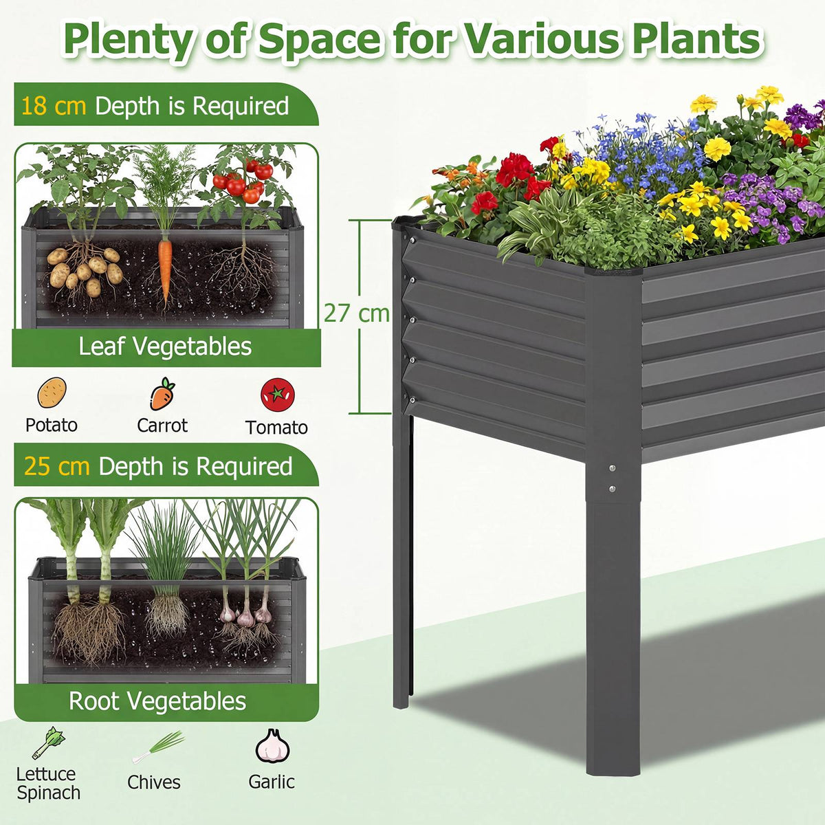 Galvanized Raised Garden Bed with Legs, 46 x 24 in, Gray