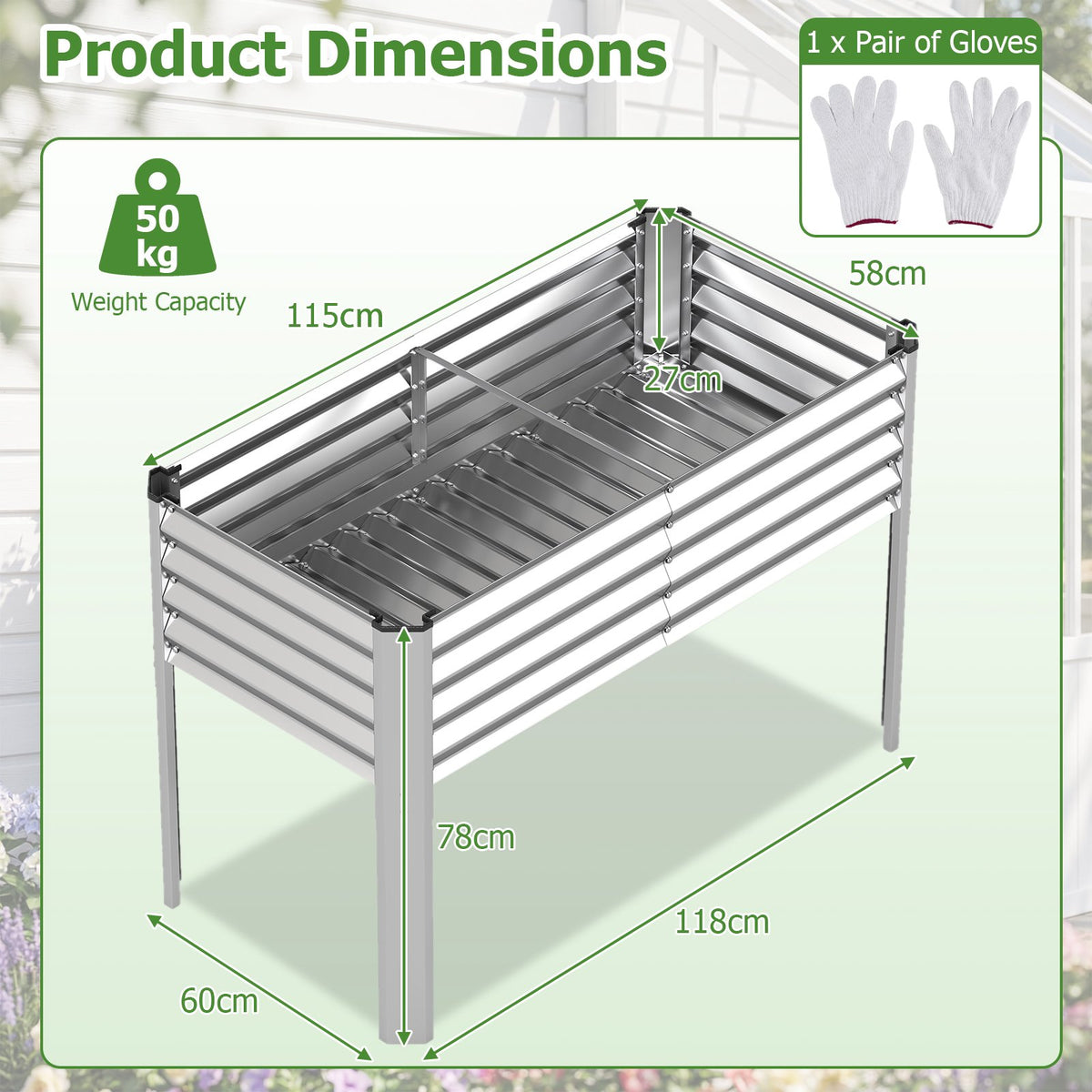 Galvanized Raised Garden Bed with Legs, 46x24x31