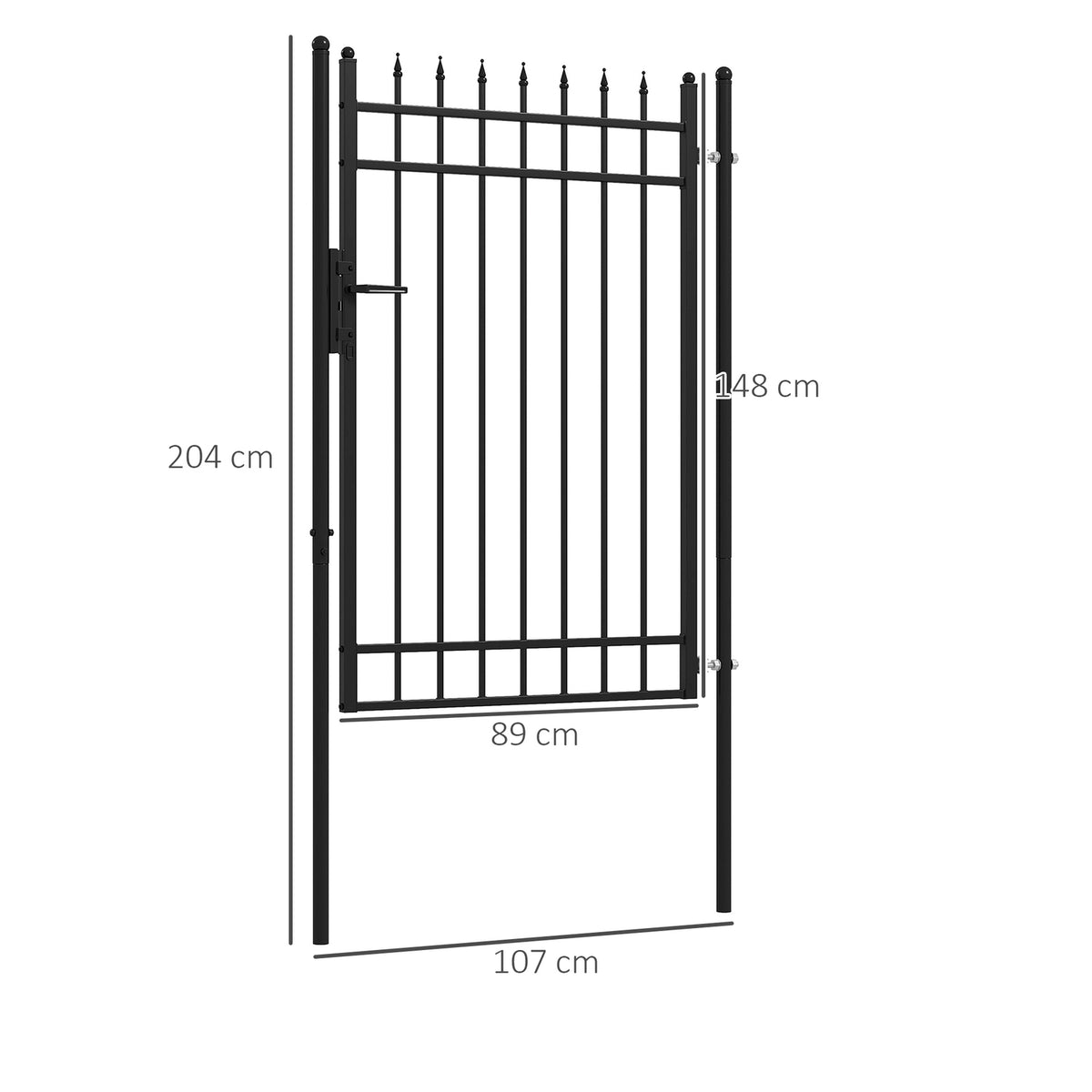 Galvanized Steel Garden Gate Garden Door With Lock Fence Gate With Door Handle Key Fence Door For Garden 107 X 204 Cm Black