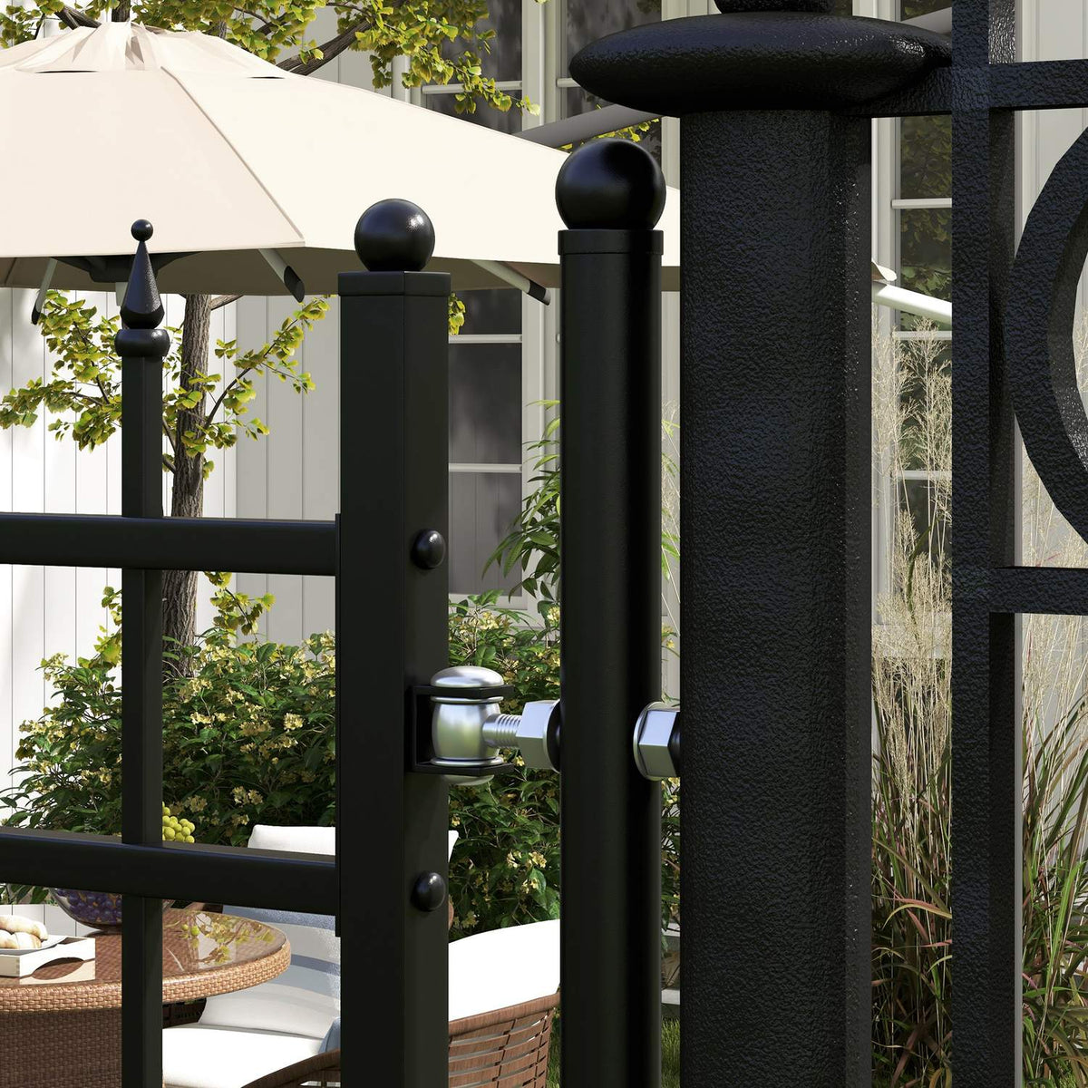 Galvanized Steel Garden Gate Garden Door With Lock Fence Gate With Door Handle Key Fence Door For Garden 107 X 204 Cm Black