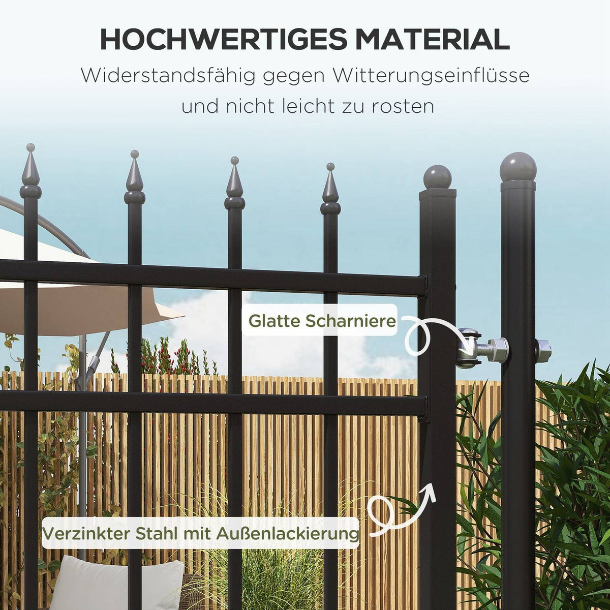 Galvanized Steel Garden Gate Garden Door With Lock Fence Gate With Door Handle Key Fence Door For Garden 107 X 204 Cm Black