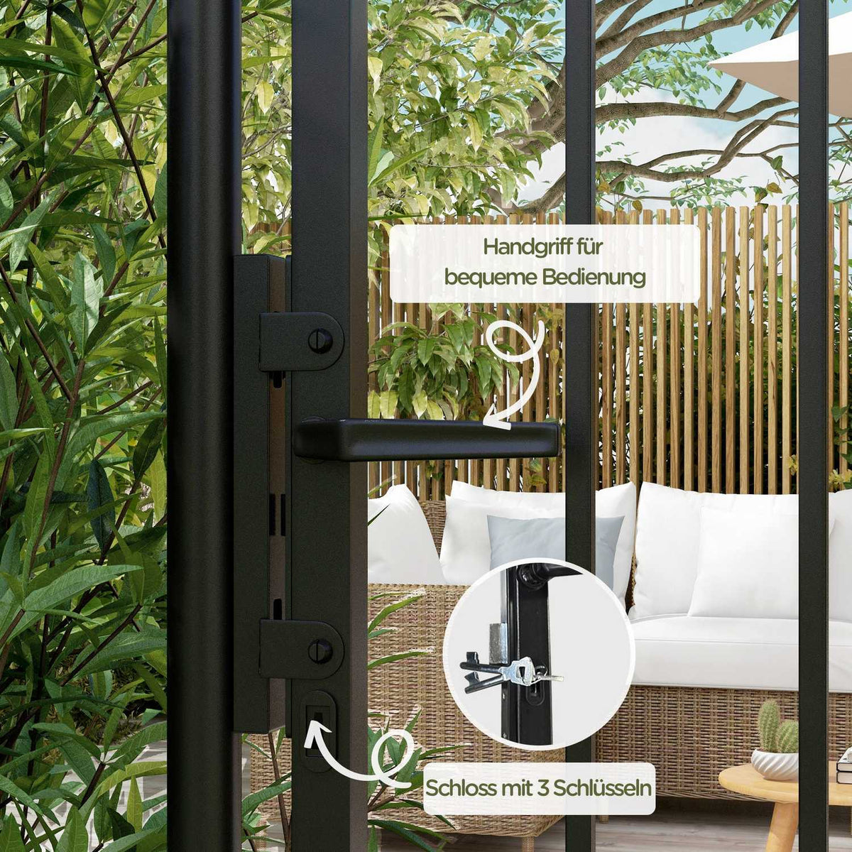 Galvanized Steel Garden Gate Garden Door With Lock Fence Gate With Door Handle Key Fence Door For Garden 107 X 204 Cm Black