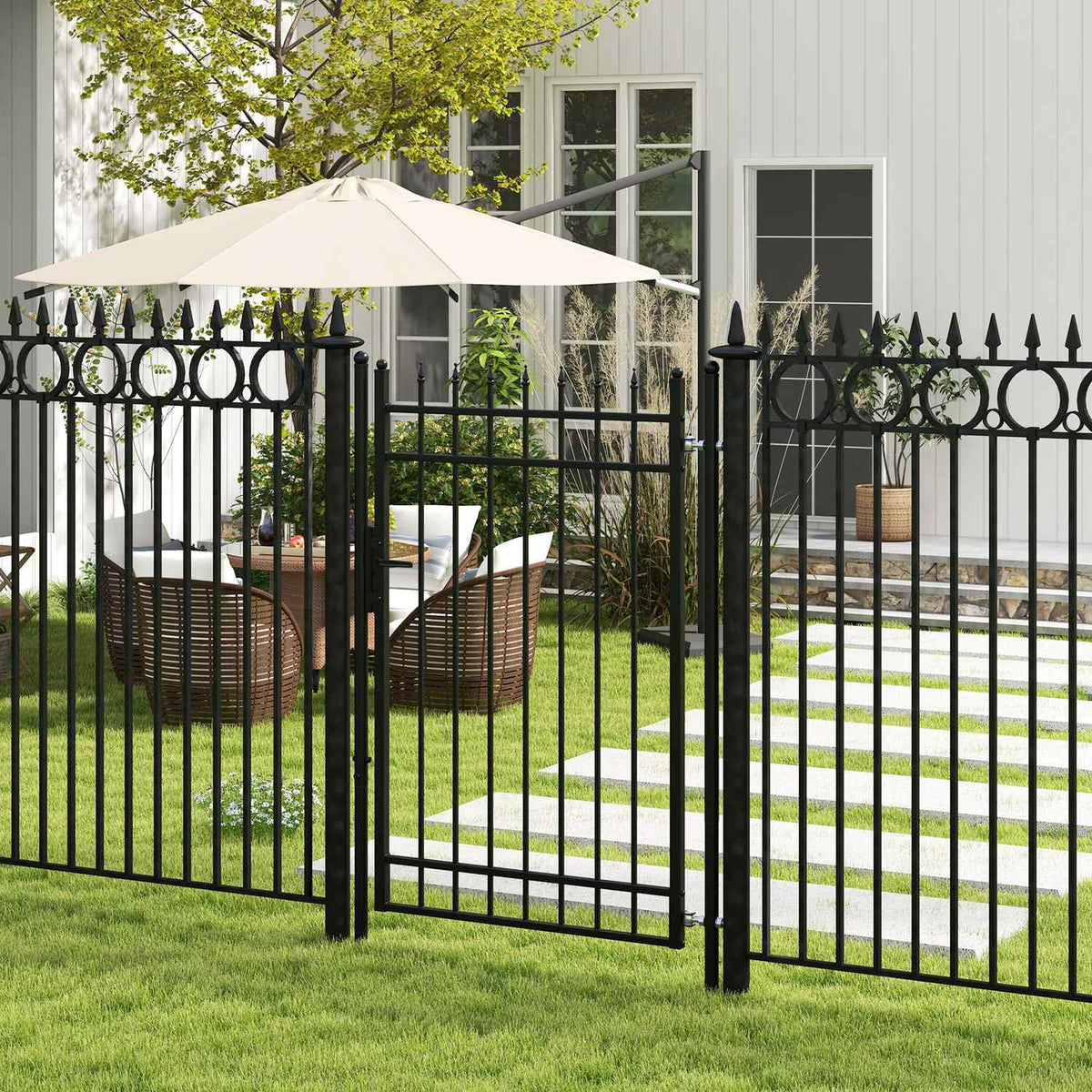 Galvanized Steel Garden Gate Garden Door With Lock Fence Gate With Door Handle Key Fence Door For Garden 107 X 204 Cm Black