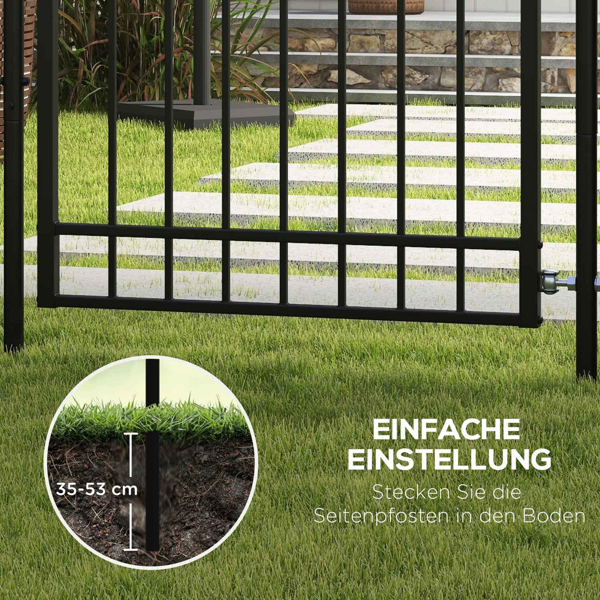Galvanized Steel Garden Gate Garden Door With Lock Fence Gate With Door Handle Key Fence Door For Garden 107 X 204 Cm Black