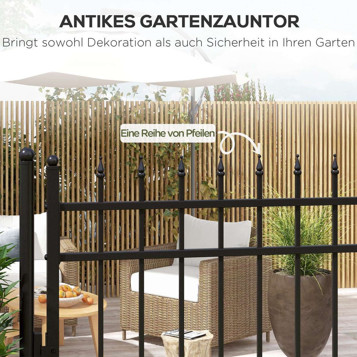 Galvanized Steel Garden Gate Garden Door With Lock Fence Gate With Door Handle Key Fence Door For Garden 107 X 204 Cm Black