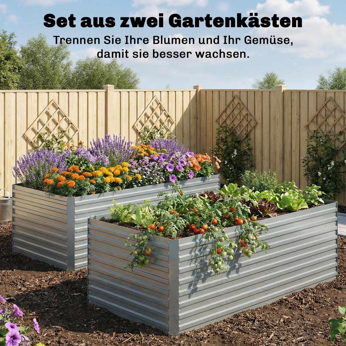 Galvanized Steel Raised Garden Bed Set, 180x90x60 cm, Silver