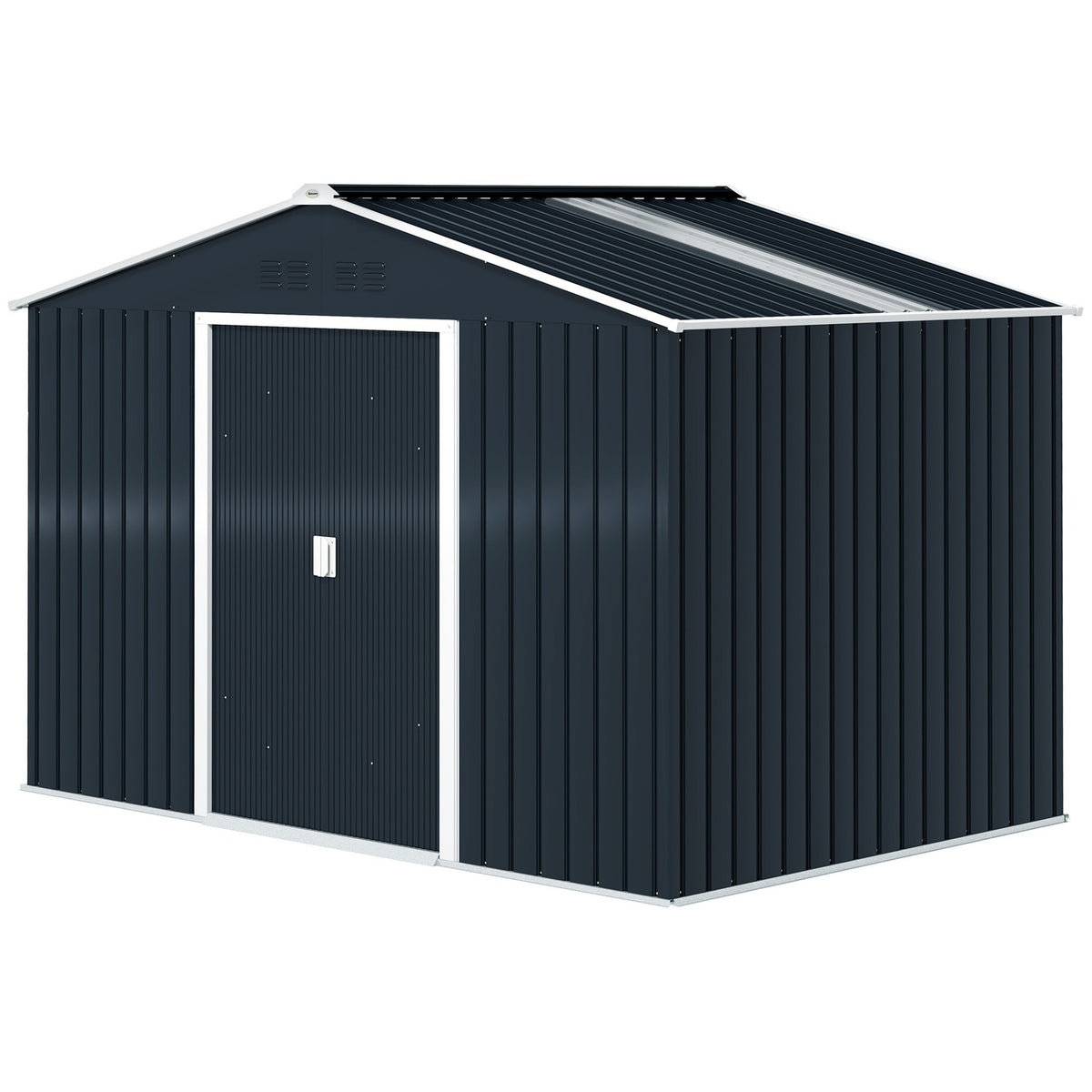 Galvanized steel tool shed 4.9m² 277x195x192cm tool shed with gable roof, foundation, lockable sliding door, weatherproof garden shed, outdoor garden shed for backyard dark gray