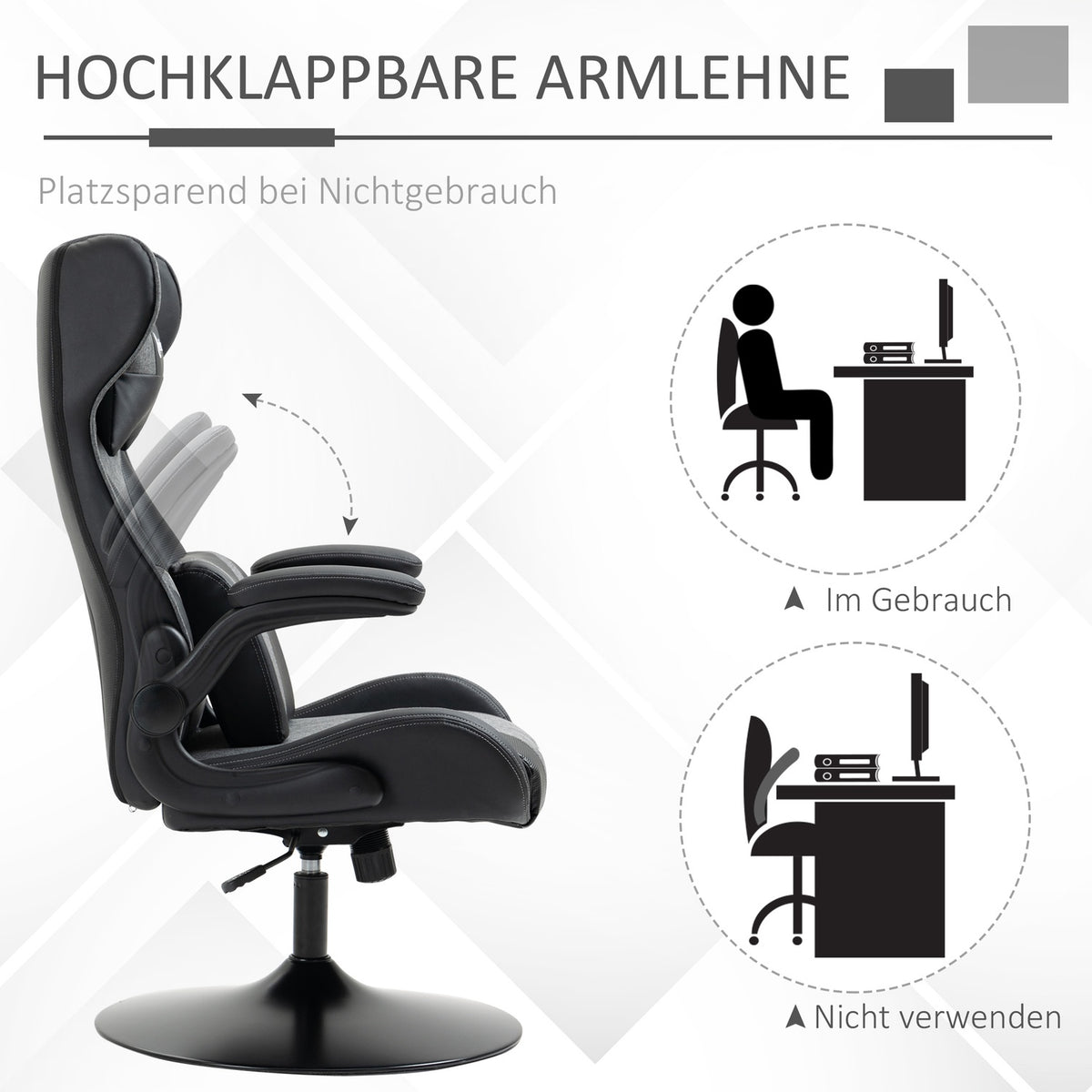 Gaming Chair, Adjustable Height, Black/Grey, Ergonomic Design