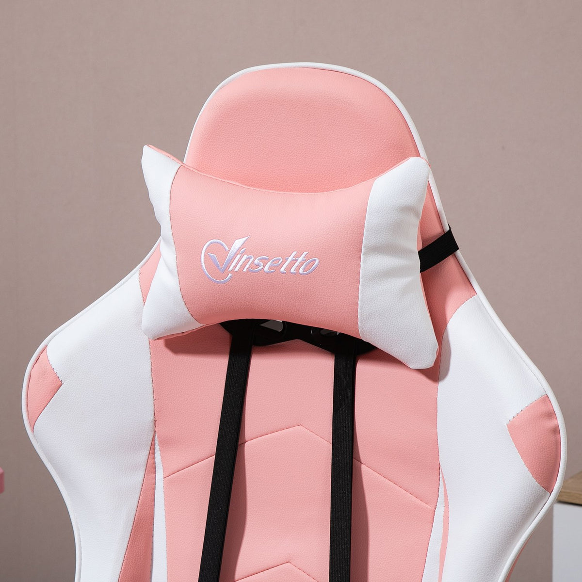Gaming Chair, Computer Chair, Ergonomic Office Chair With Headrest, Lumbar Cushion, Height Adjustable, 360° Rotatable, Pink + White