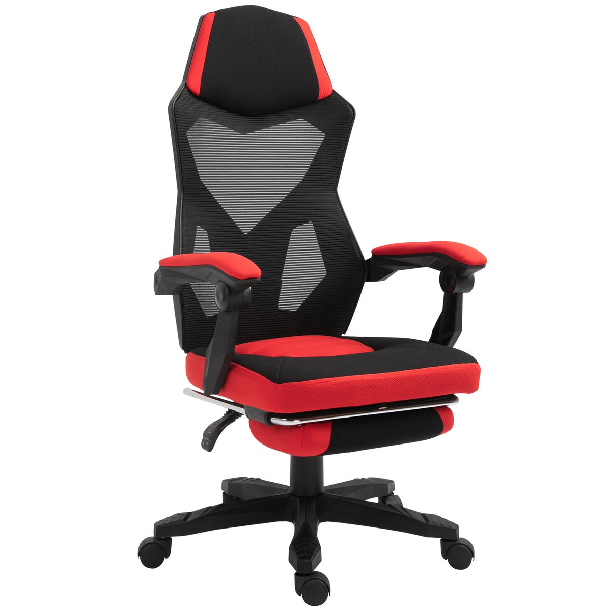 Gaming Chair Desk Chair Ergonomic Office Chair With Footrest Height Adjustable Polyester Black + Red 58 X 72 X 112-122 Cm