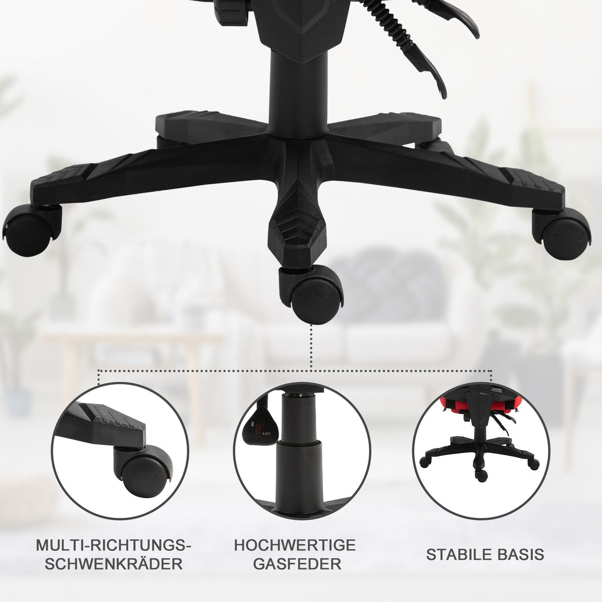 Gaming Chair Desk Chair Ergonomic Office Chair With Footrest Height Adjustable Polyester Black + Red 58 X 72 X 112-122 Cm