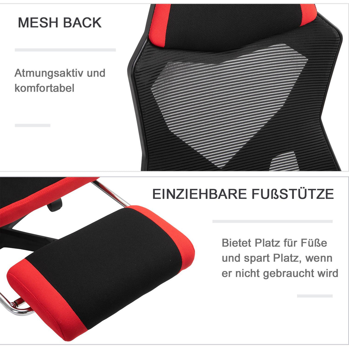 Gaming Chair Desk Chair Ergonomic Office Chair With Footrest Height Adjustable Polyester Black + Red 58 X 72 X 112-122 Cm