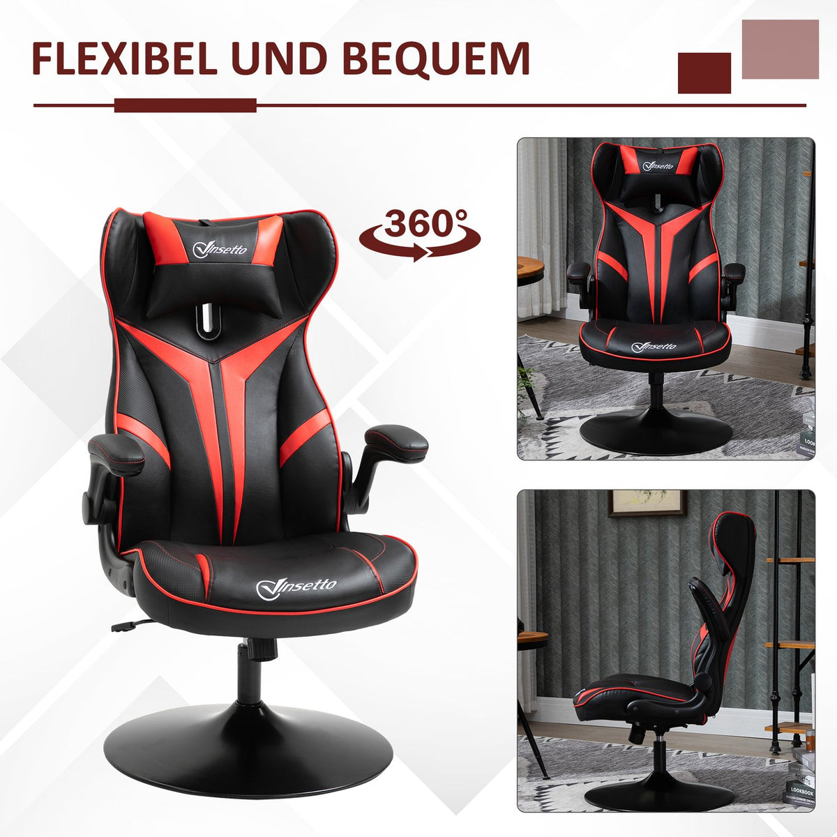 Gaming Chair Ergonomic Computer Chair With Rocker Function, Steel, Black & Red, 67X75X106-112Cm