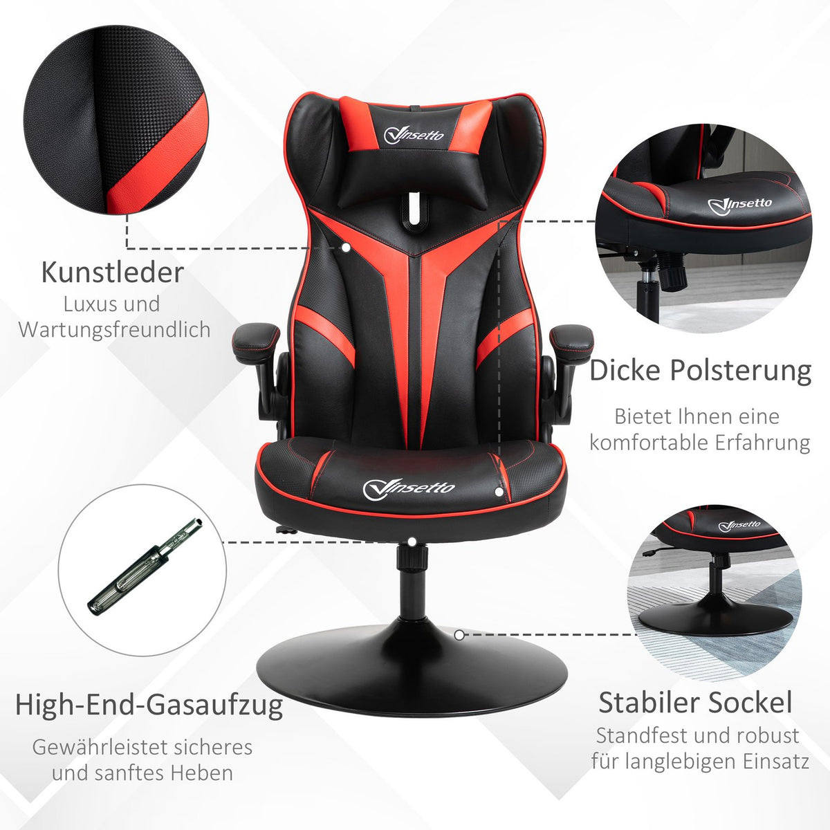 Gaming Chair Ergonomic Computer Chair With Rocker Function, Steel, Black & Red, 67X75X106-112Cm