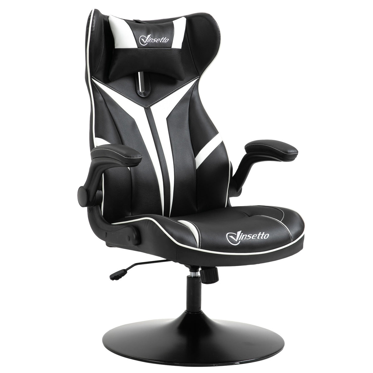 Gaming Chair Ergonomic Computer Chair With Rocker Function Swivel Chair Height Adjustable Steel Black + White 67 X 75 X 106-112 Cm
