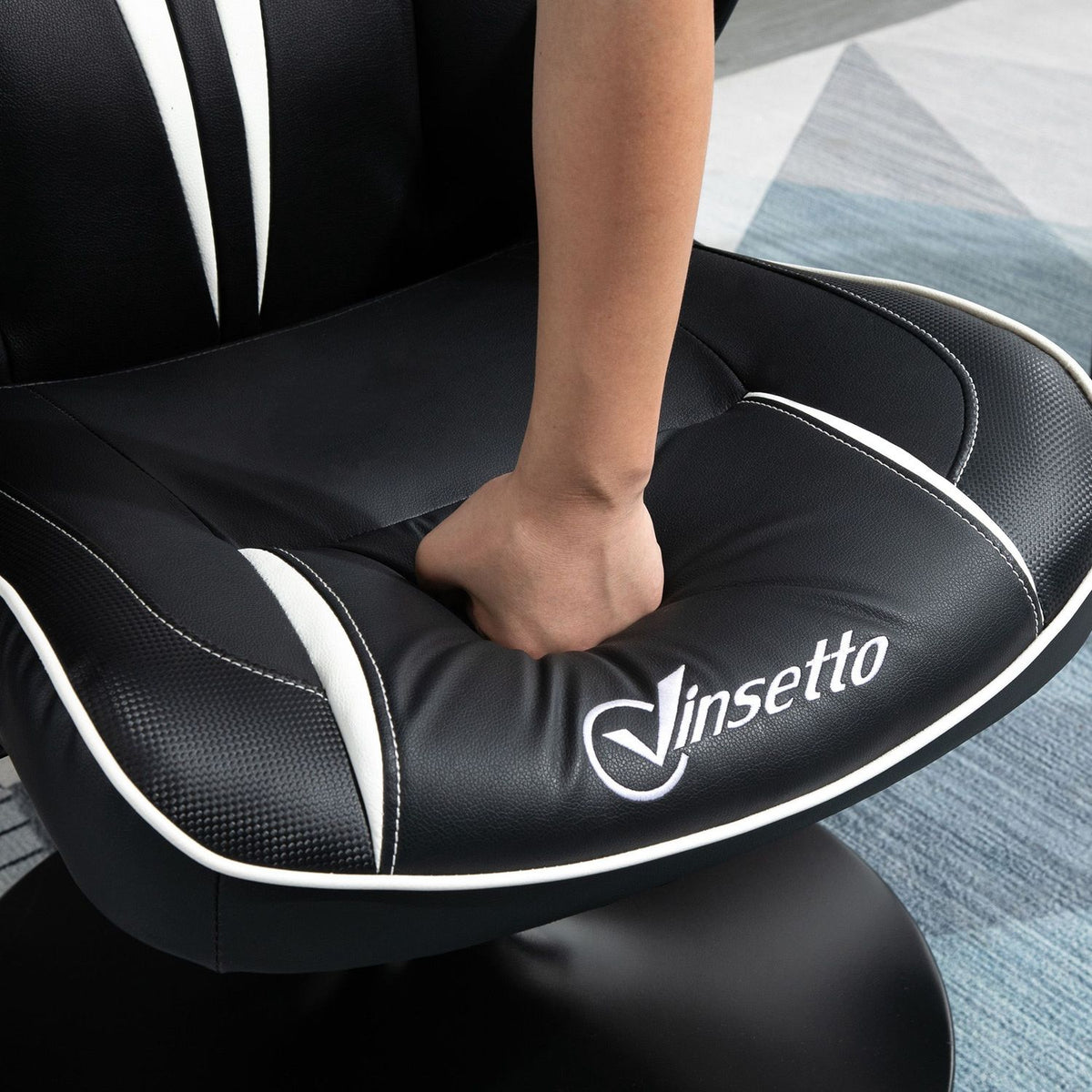 Gaming Chair Ergonomic Computer Chair With Rocker Function Swivel Chair Height Adjustable Steel Black + White 67 X 75 X 106-112 Cm