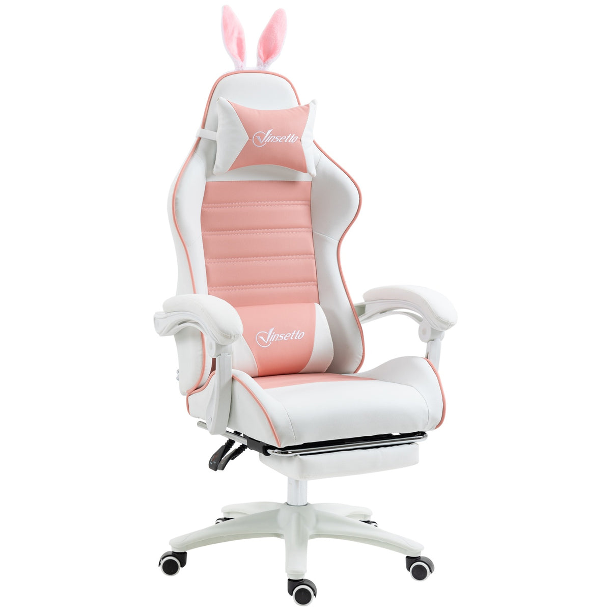 Gaming Chair Ergonomic Gamer Chair with Lumbar Support, Footrest, Gaming Chair with Rabbit Ears, Pillow, Height-Adjustable Office Chair with Adjustable Reclining Function Pink |
