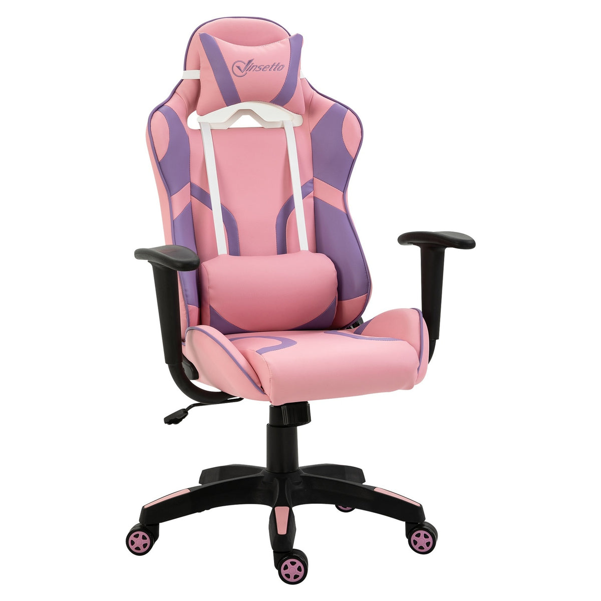Gaming Chair Ergonomic Office Chair, Swivel Chair, Adjustable Massage Lumbar Cushion, Height Adjustable, Pink & Purple, 69X56X125.5Cm