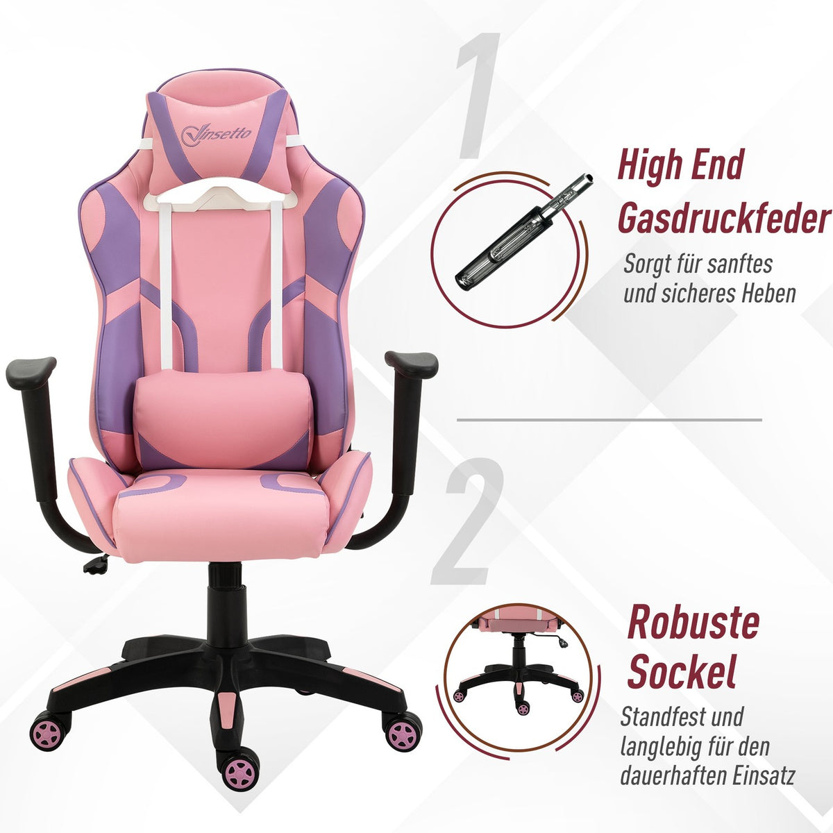 Gaming Chair Ergonomic Office Chair, Swivel Chair, Adjustable Massage Lumbar Cushion, Height Adjustable, Pink & Purple, 69X56X125.5Cm