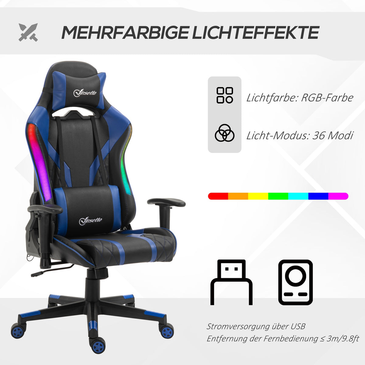 Gaming Chair Led Office Chair With Armrest, High Backrest, Ergonomic, Handrail Can Be Raised, 70X57.5X126-136Cm
