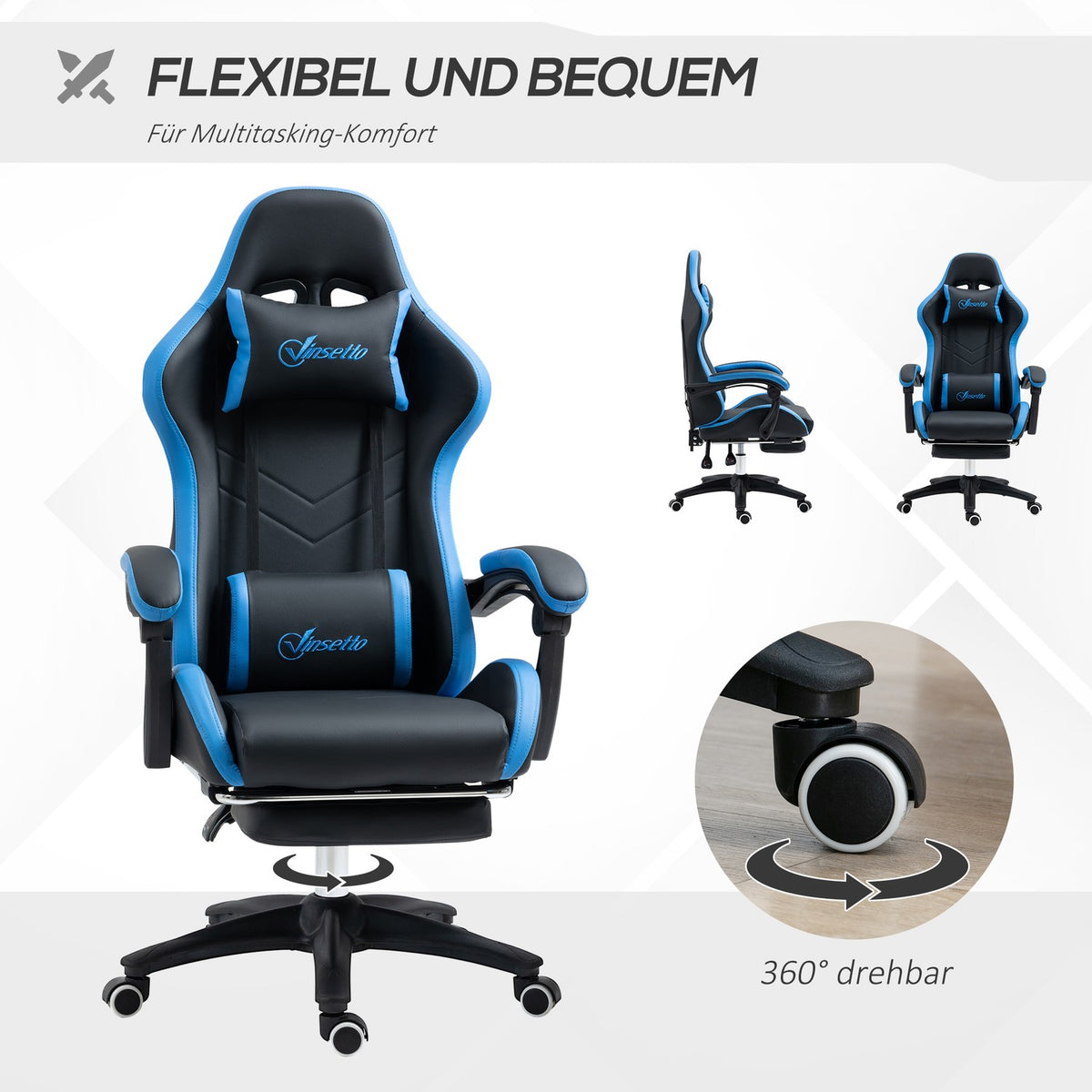 Gaming Chair, Office Chair, Computer Chair With Lumbar Cushion, Headrest, Gaming Chair, Height-Adjustable Desk Chair With Footrest