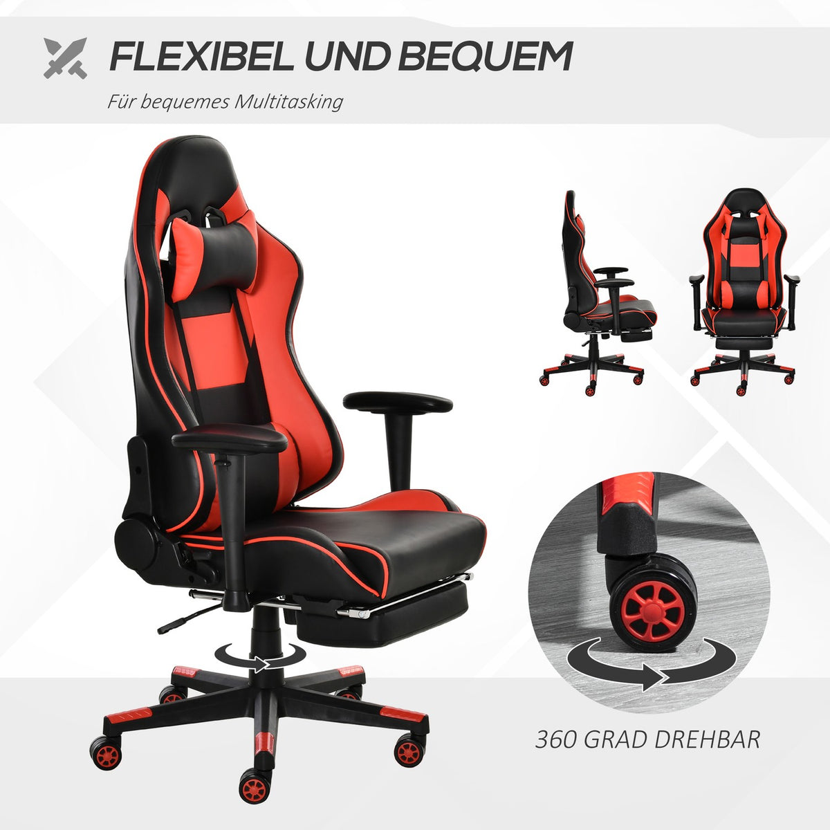 Gaming Chair, Office Chair, Desk Chair, With Footrest, Rocking & Reclining Function, Ergonomic, 72X121-130Cm