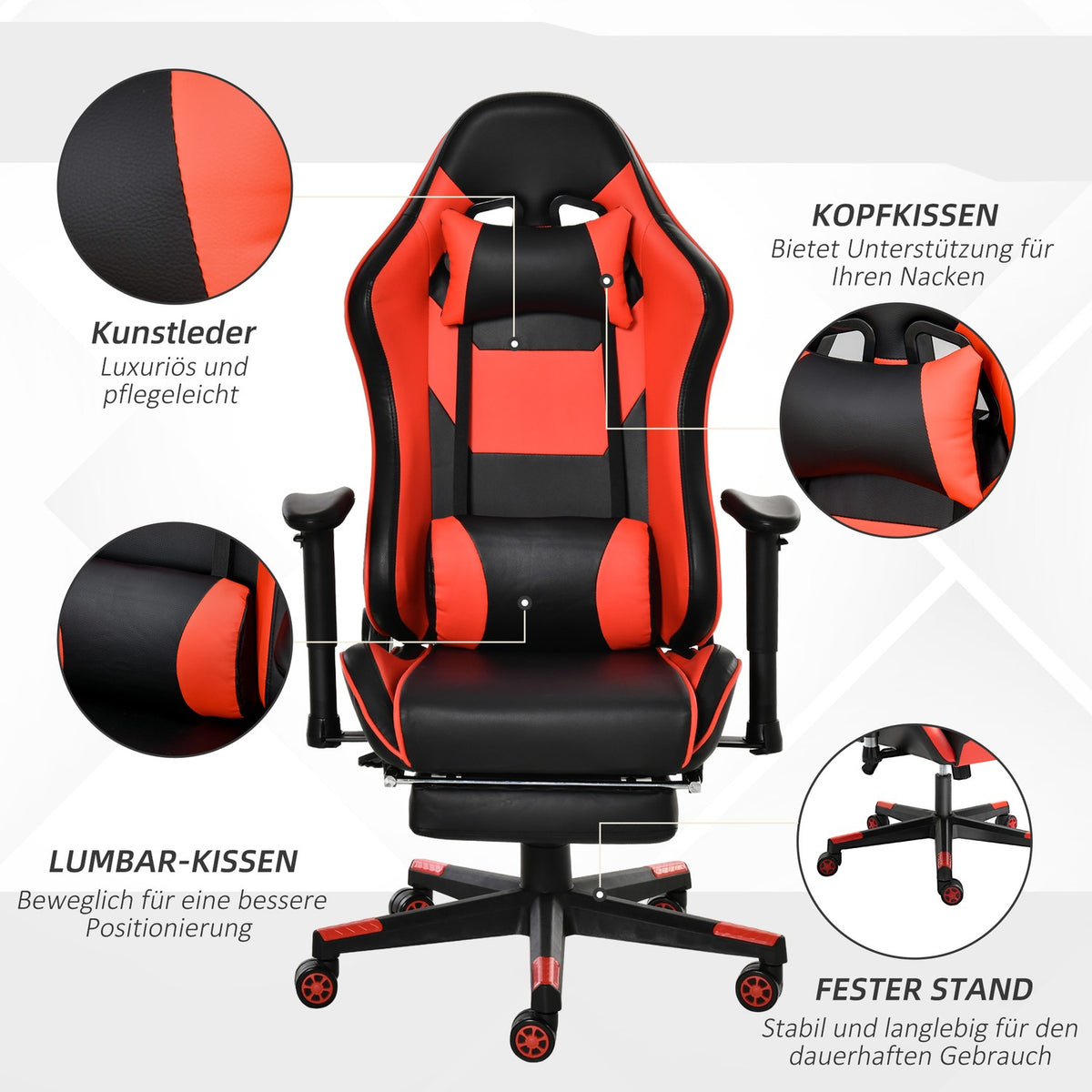 Gaming Chair, Office Chair, Desk Chair, With Footrest, Rocking & Reclining Function, Ergonomic, 72X121-130Cm