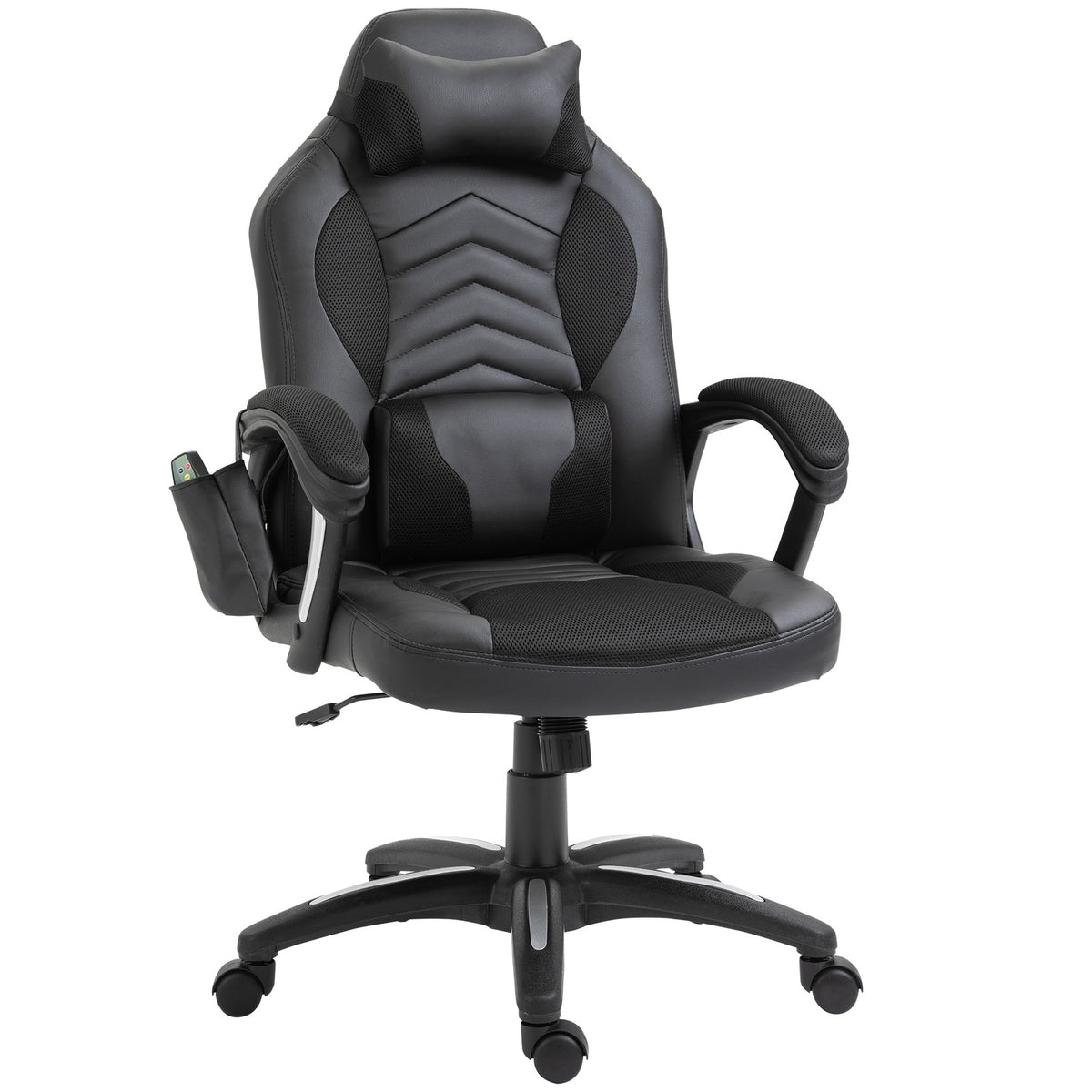 Gaming Chair Office Chair With Heat Function 6 Vibration Points Ergonomic Swivel Chair Massage Chair Faux Leather Black W68 X D69 X H (108-117) Cm