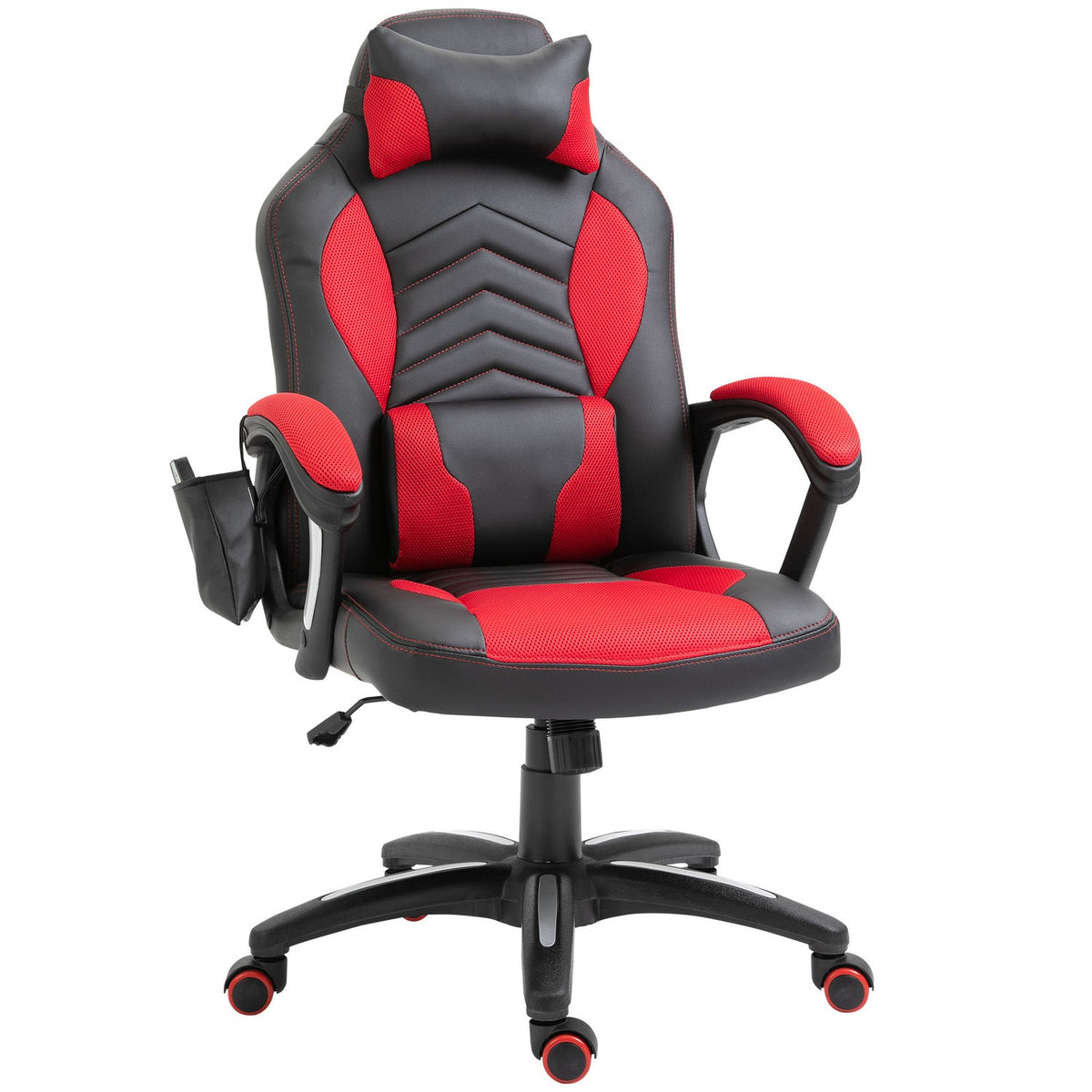 Gaming Chair Office Chair With Massage Function, Massage Chair, Heat Function, 6 Vibration Points, Pu, Red, 68X69X108-117Cm