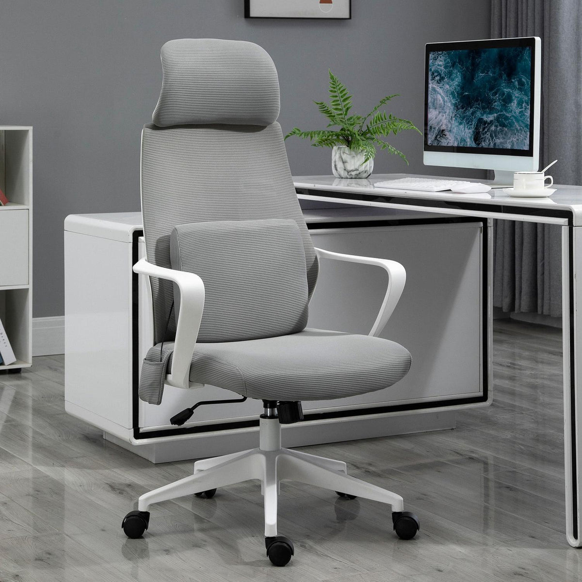 Gaming Chair, Office Chair With Massage Function, Swivel Chair, Ergonomic, Nylon, Gray, 62X60X114-122Cm