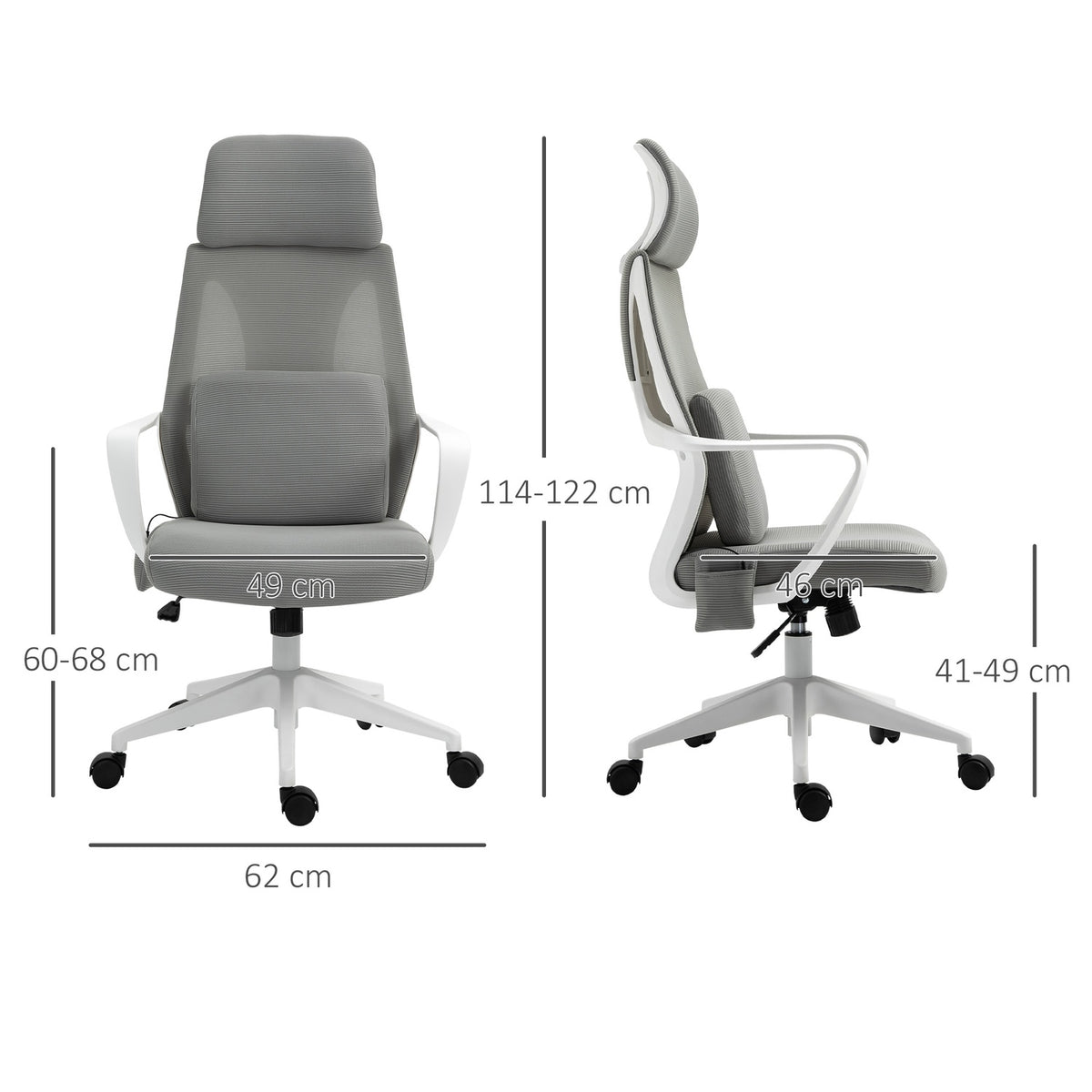 Gaming Chair, Office Chair With Massage Function, Swivel Chair, Ergonomic, Nylon, Gray, 62X60X114-122Cm