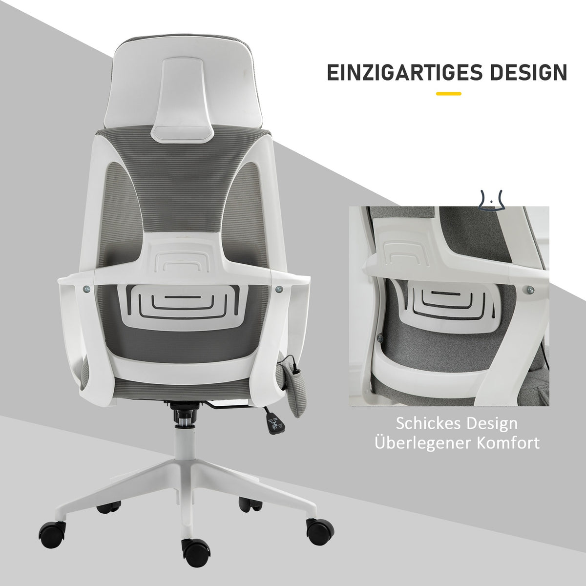 Gaming Chair, Office Chair With Massage Function, Swivel Chair, Ergonomic, Nylon, Gray, 62X60X114-122Cm