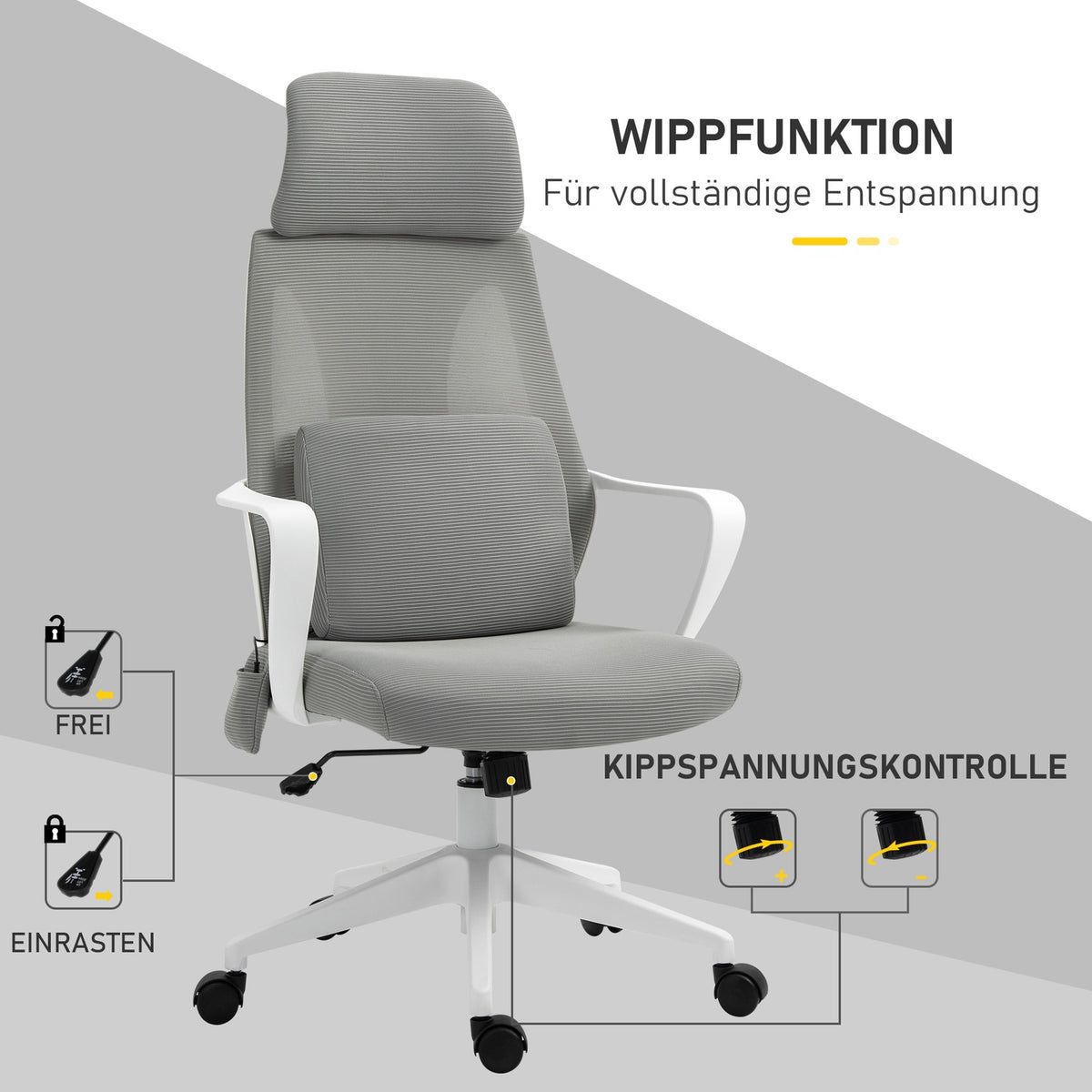 Gaming Chair, Office Chair With Massage Function, Swivel Chair, Ergonomic, Nylon, Gray, 62X60X114-122Cm
