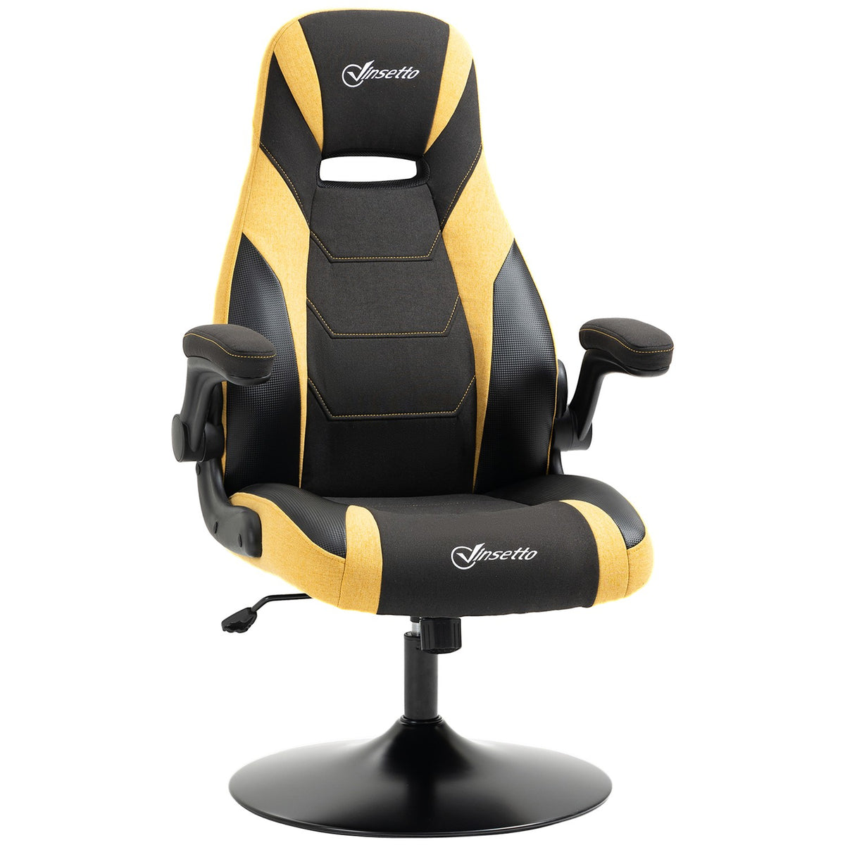 Gaming Chair Rocker Function, Height Adjustable 110-116 Cm, Rotatable, Faux Leather, Yellow+Black, For Playroom