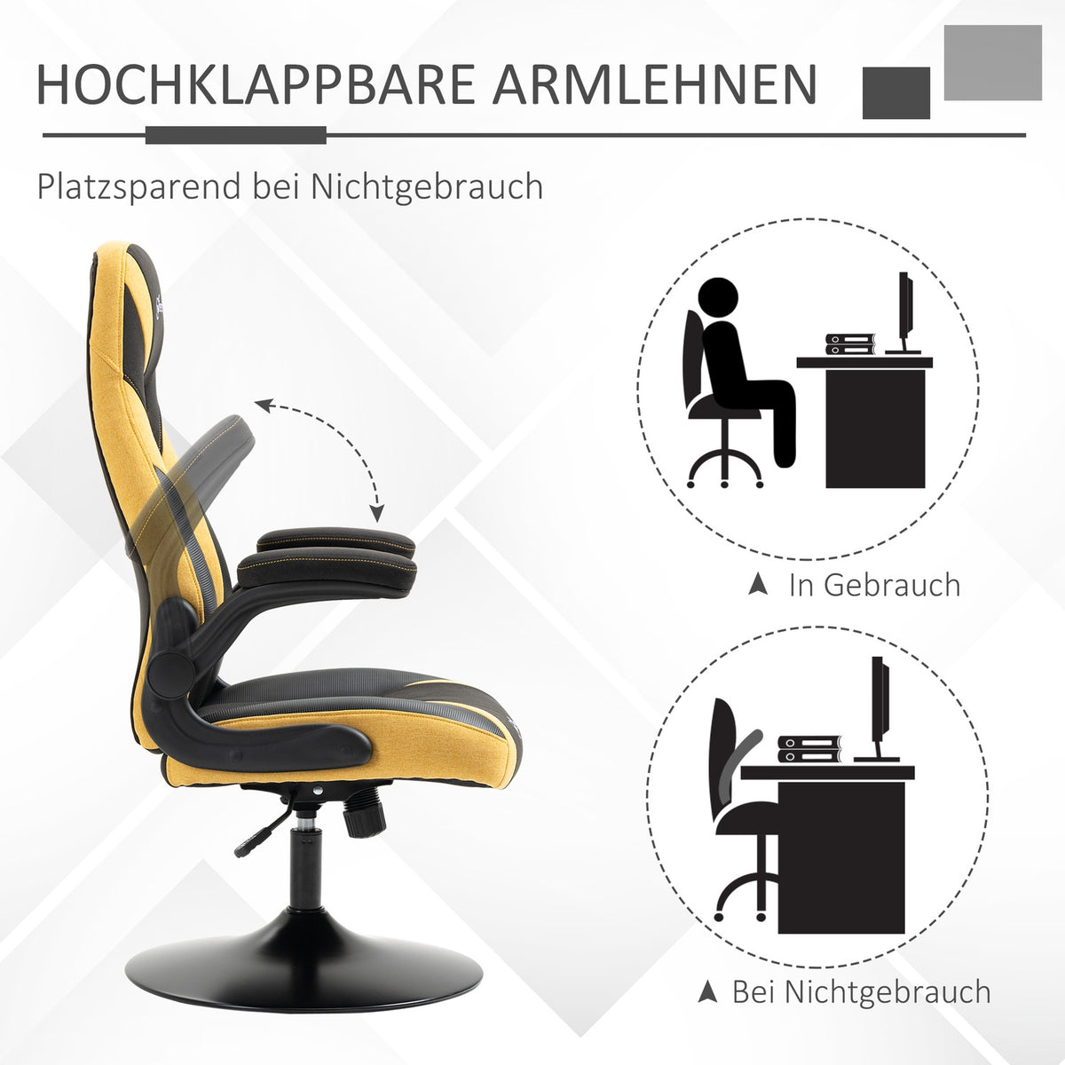 Gaming Chair Rocker Function, Height Adjustable 110-116 Cm, Rotatable, Faux Leather, Yellow+Black, For Playroom