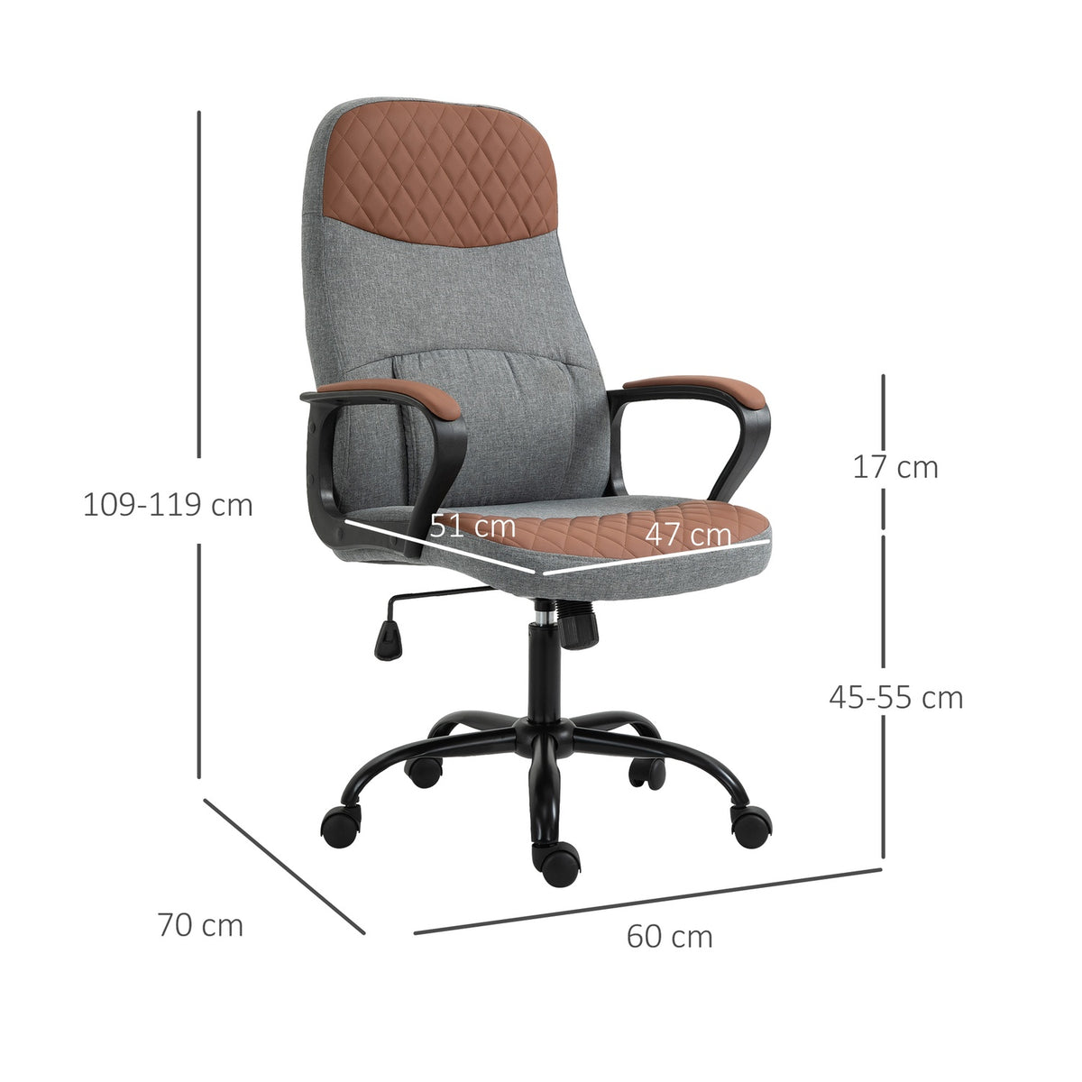 Gaming Chair Swivel Chair, Office Chair, Ergonomic, Pu Leather, Steel, Gray + Brown, 60X70X109-119Cm