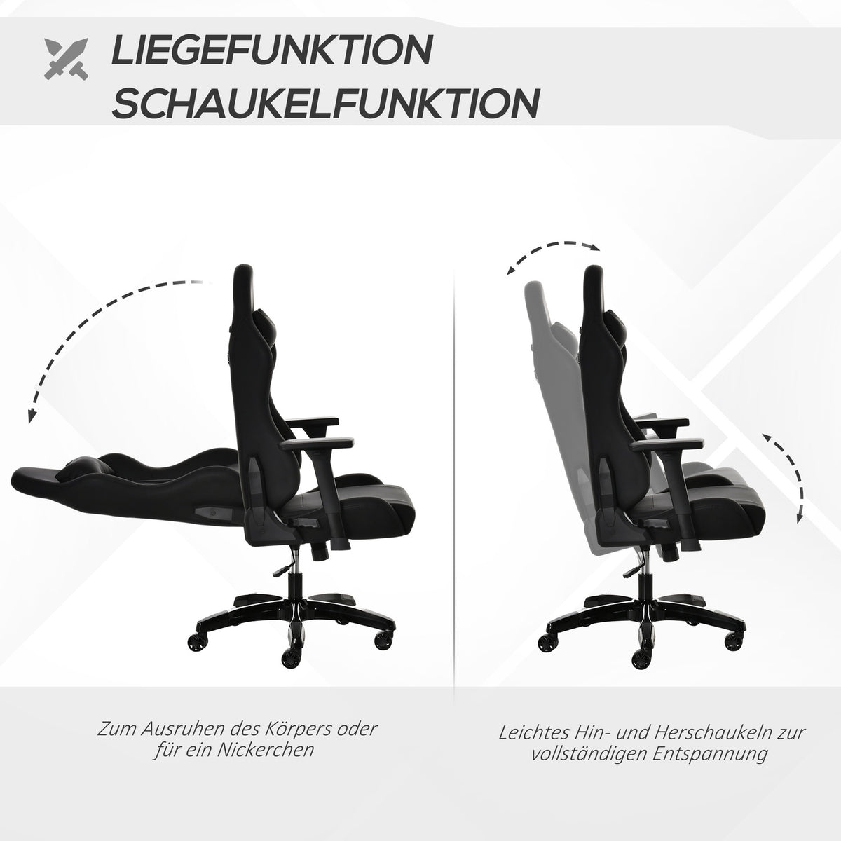 Gaming Chair With Rocker And Reclining Function, Height-Adjustable Office Chair, Ergonomic Swivel Chair, 90-160° Tilt Angle, Faux Leather 71X58X125-131Cm