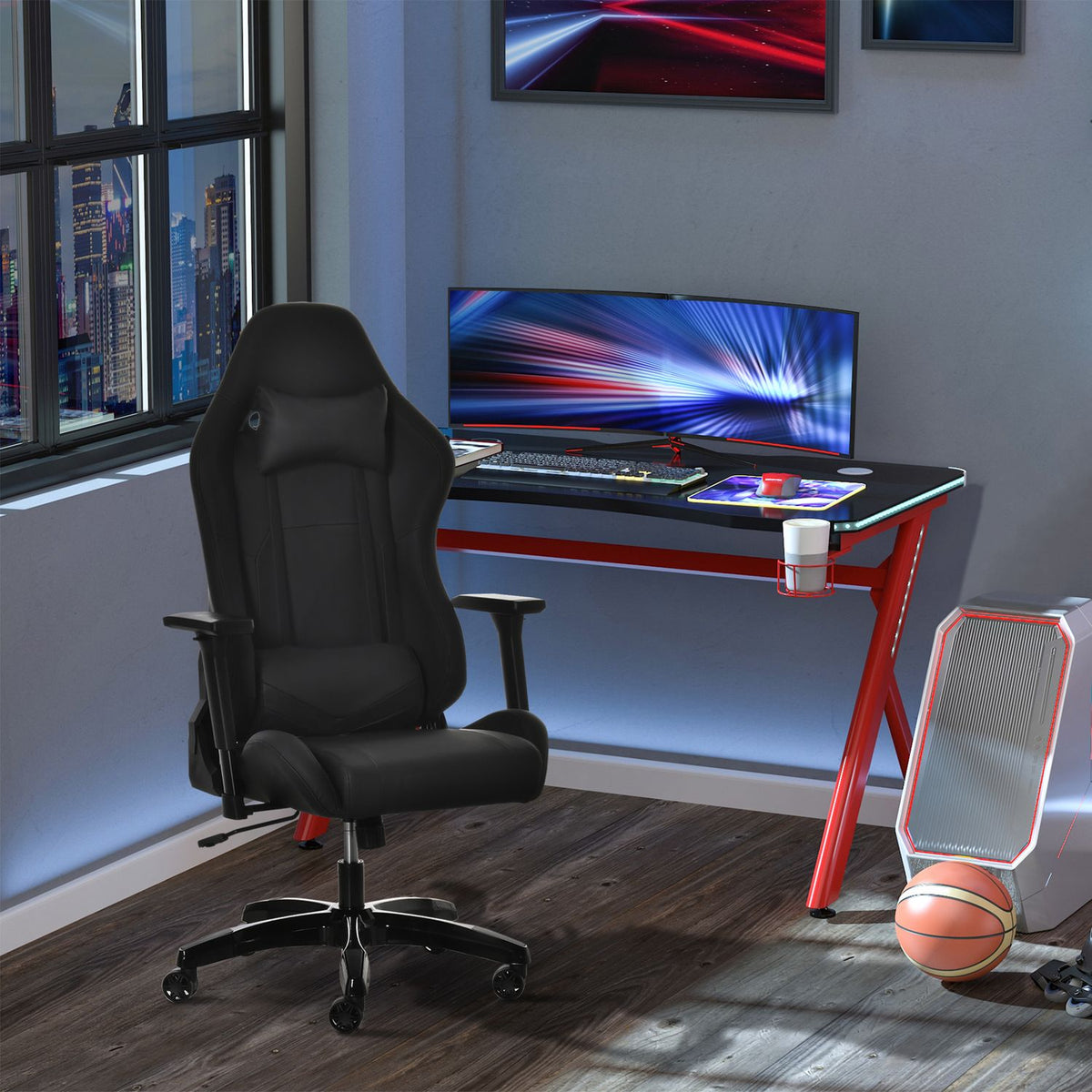 Gaming Chair With Rocker And Reclining Function, Height-Adjustable Office Chair, Ergonomic Swivel Chair, 90-160° Tilt Angle, Faux Leather 71X58X125-131Cm