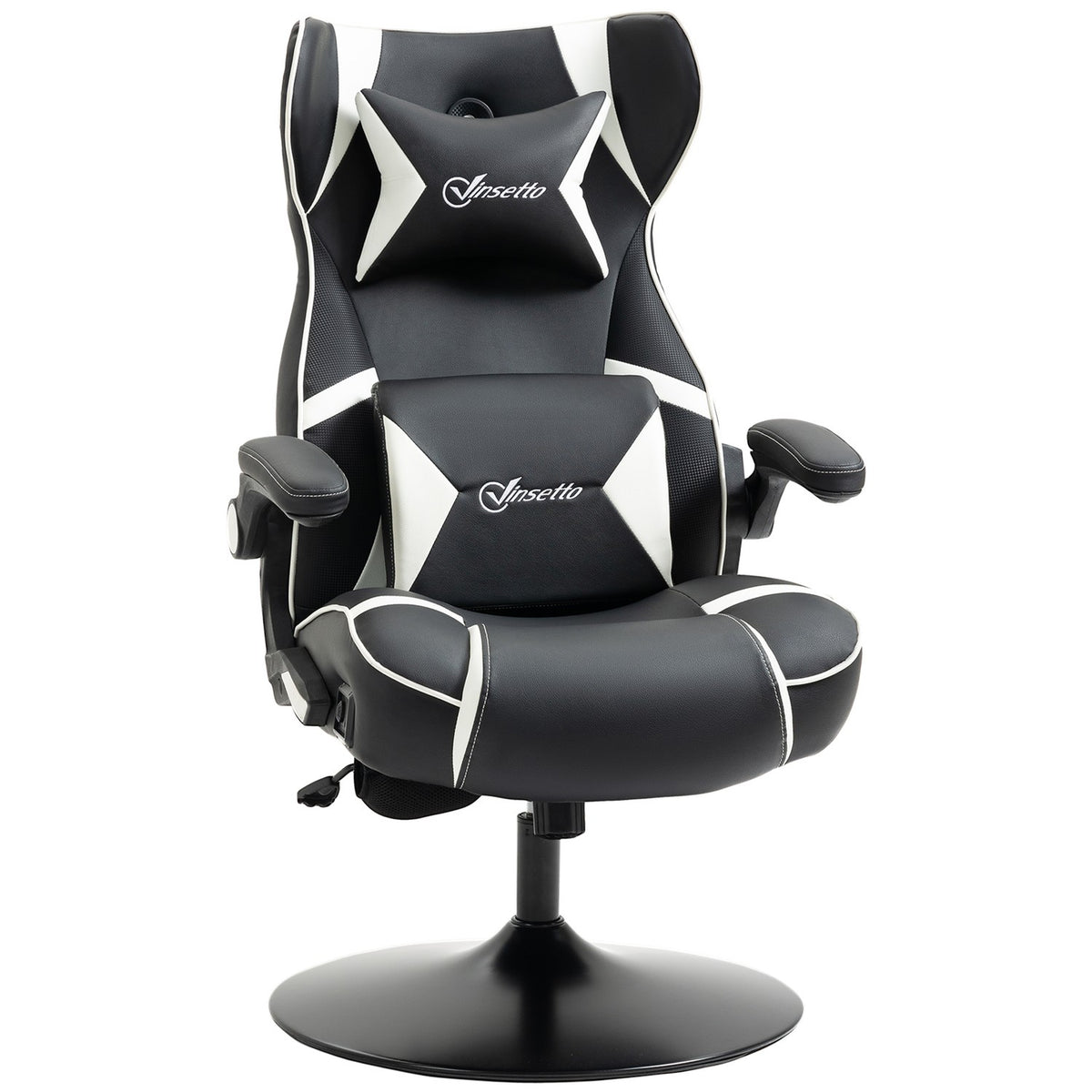 Gaming Chair With Rocker Function, Height-Adjustable Office Chair, Ergonomic Computer Chair With Speaker, Lumbar And Neck Support, Faux Leather