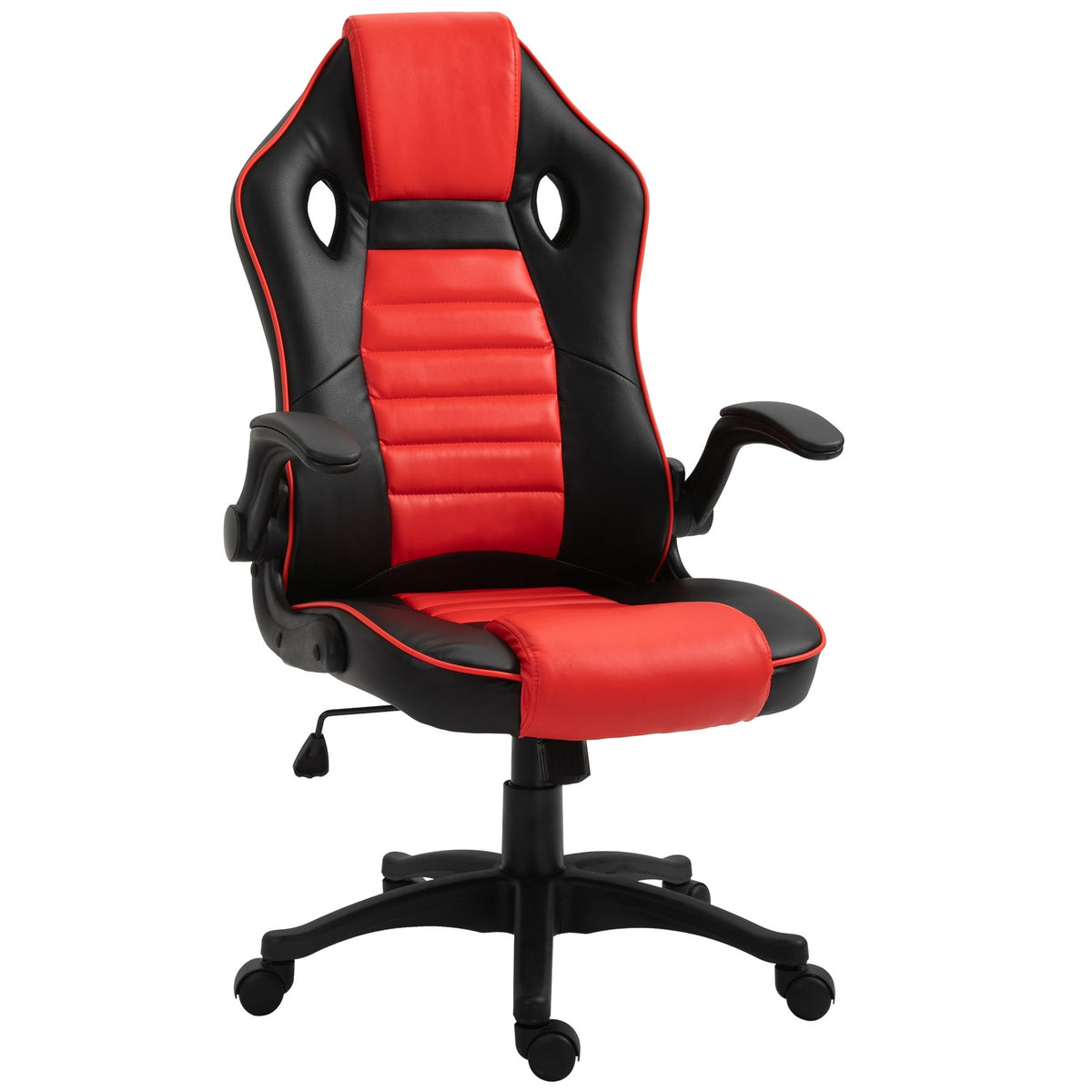 Gaming Chair With Rocker Function Racing Chair Ergonomic Office Chair Armrests Height Adjustable Faux Leather Red + Black 66.5 X 66 X 113-122 Cm