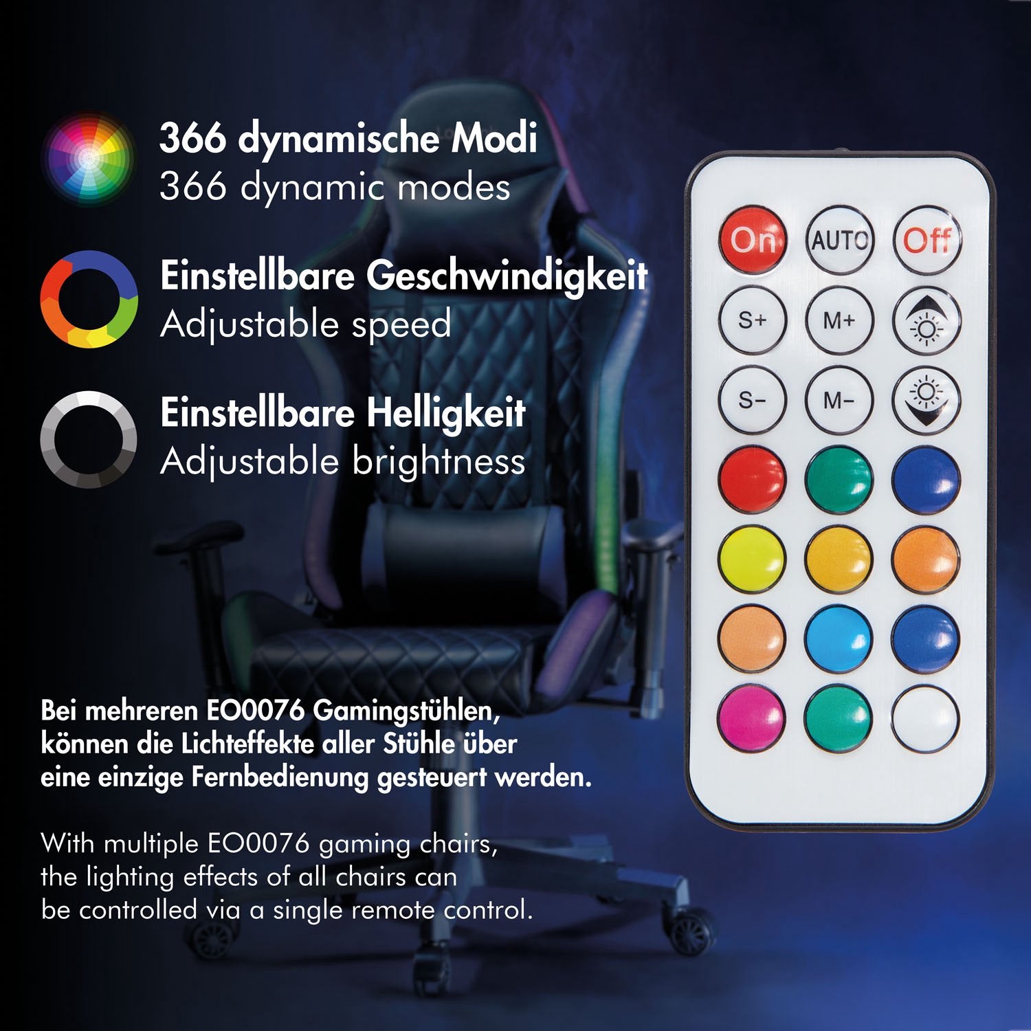 Gaming Chair with RGB Lighting, Black/Blue, Ergonomic Design