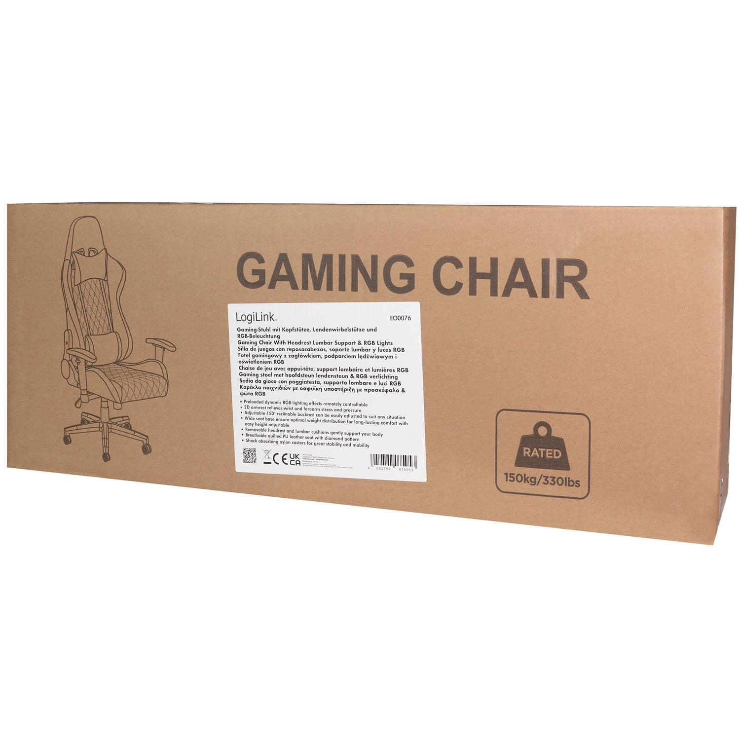 Gaming Chair with RGB Lighting, Black/Blue, Ergonomic Design