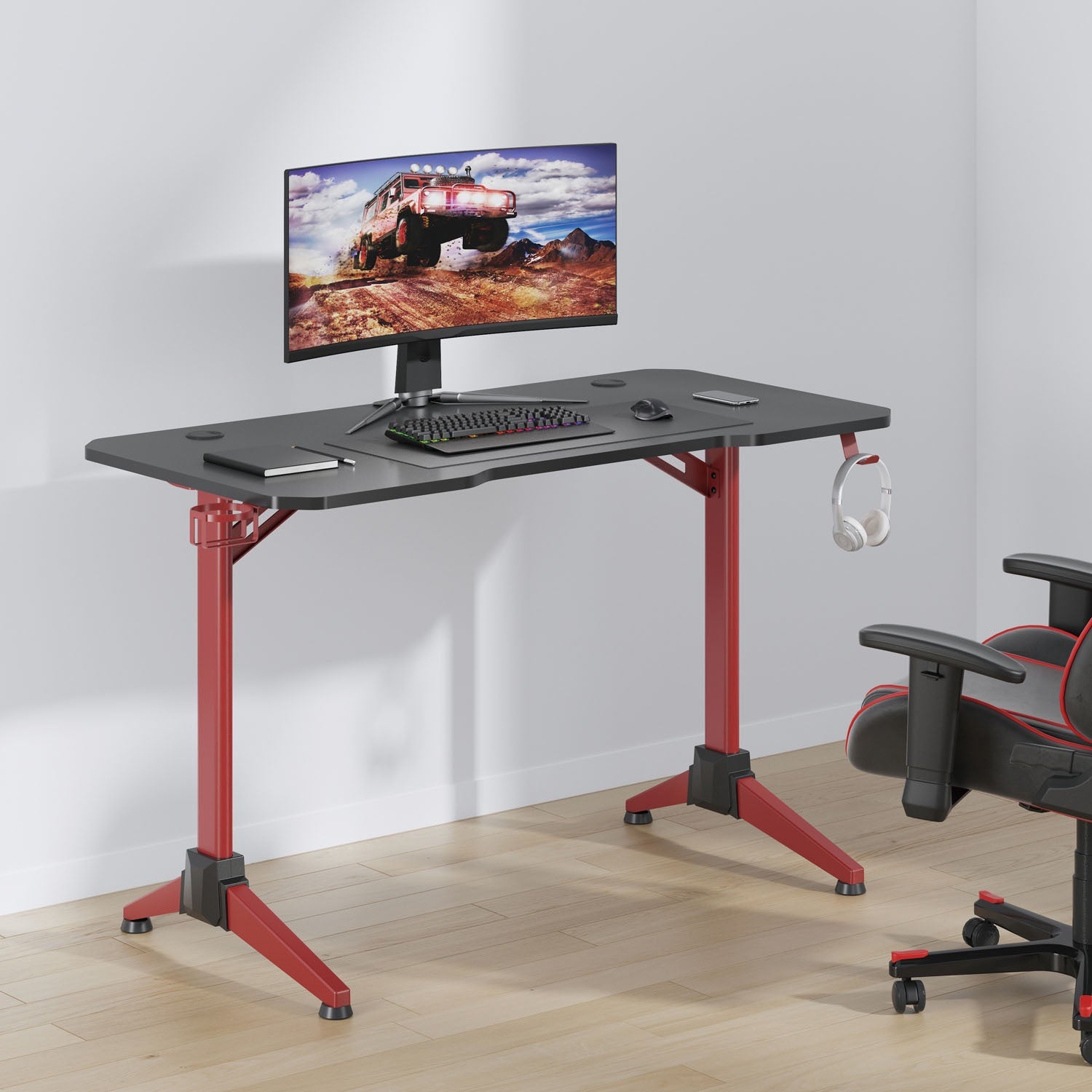 Gaming Desk 120x60 cm with RGB Lighting, Black/Red
