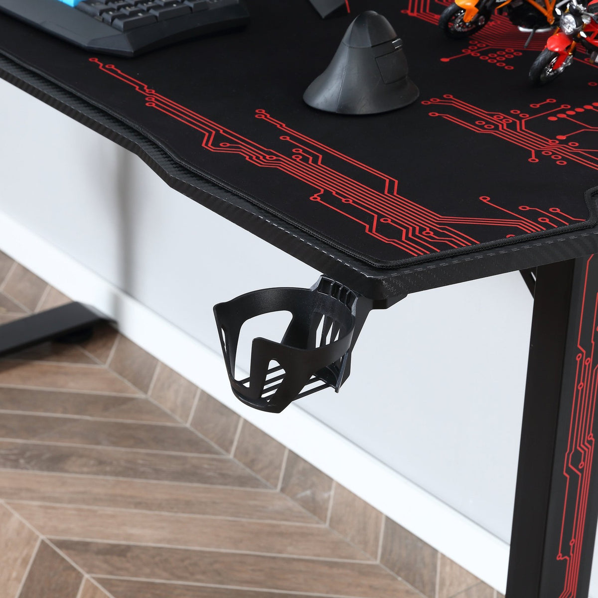 Gaming Desk Headphone Hook Cup Holder Mouse Pad Mdf Metal Black+Red 140X70X77Cm