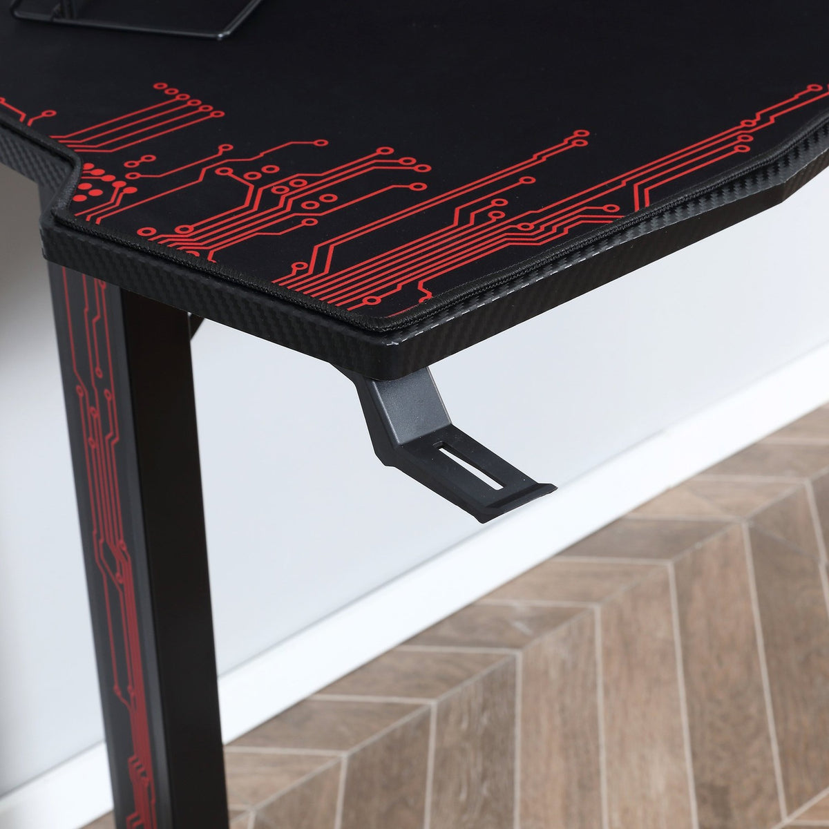 Gaming Desk Headphone Hook Cup Holder Mouse Pad Mdf Metal Black+Red 140X70X77Cm