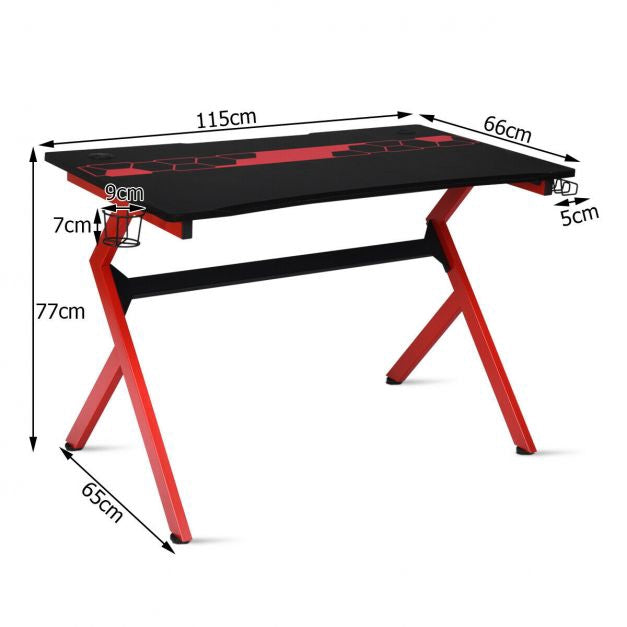 Gaming Desk, R-Shaped, Headphone Hook, Cup Holder, 115cm