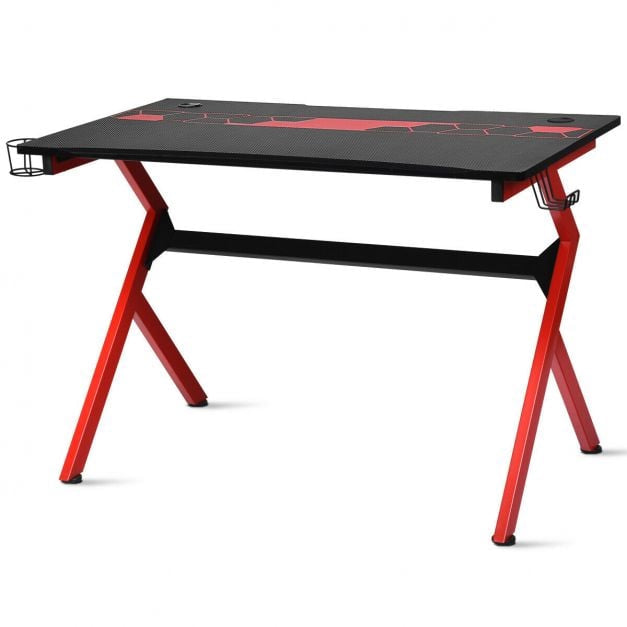 Gaming Desk, R-Shaped, Headphone Hook, Cup Holder, 115cm