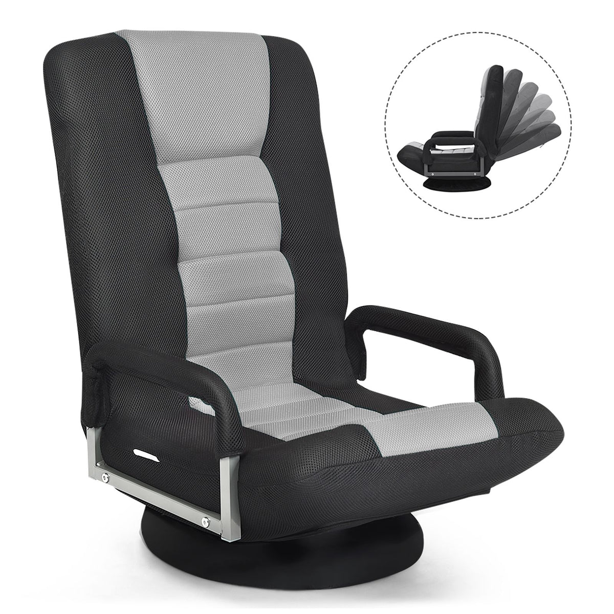 Gaming Floor Chair – 360 Swivel, Foldable Backrest, Gray