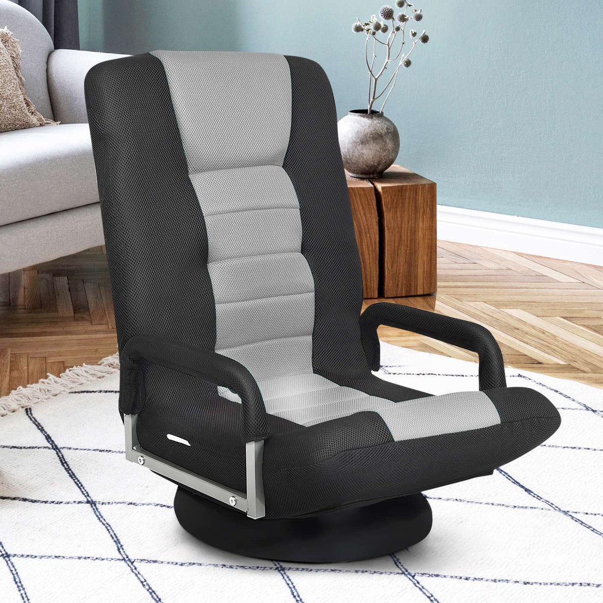 Gaming Floor Chair – 360 Swivel, Foldable Backrest, Gray