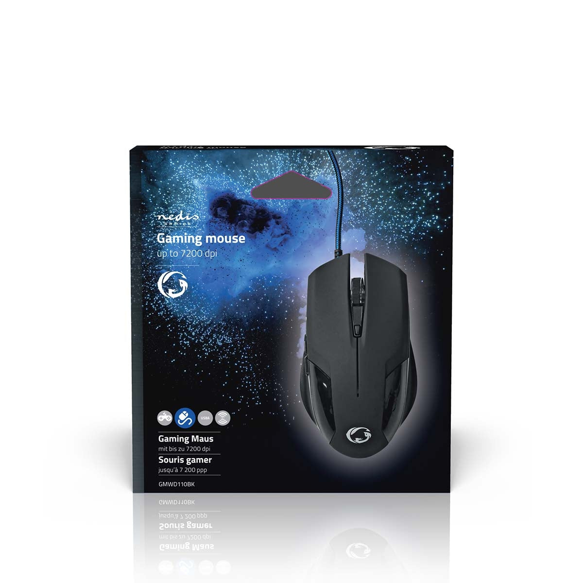 Gaming Mouse | Wire bound | 1200 / 2400 / 4800 / 7200 dpi | Adjustable DPI | Number of buttons: 6 | Programmable buttons | Right-handed | 1.50 m | Without Lighting
